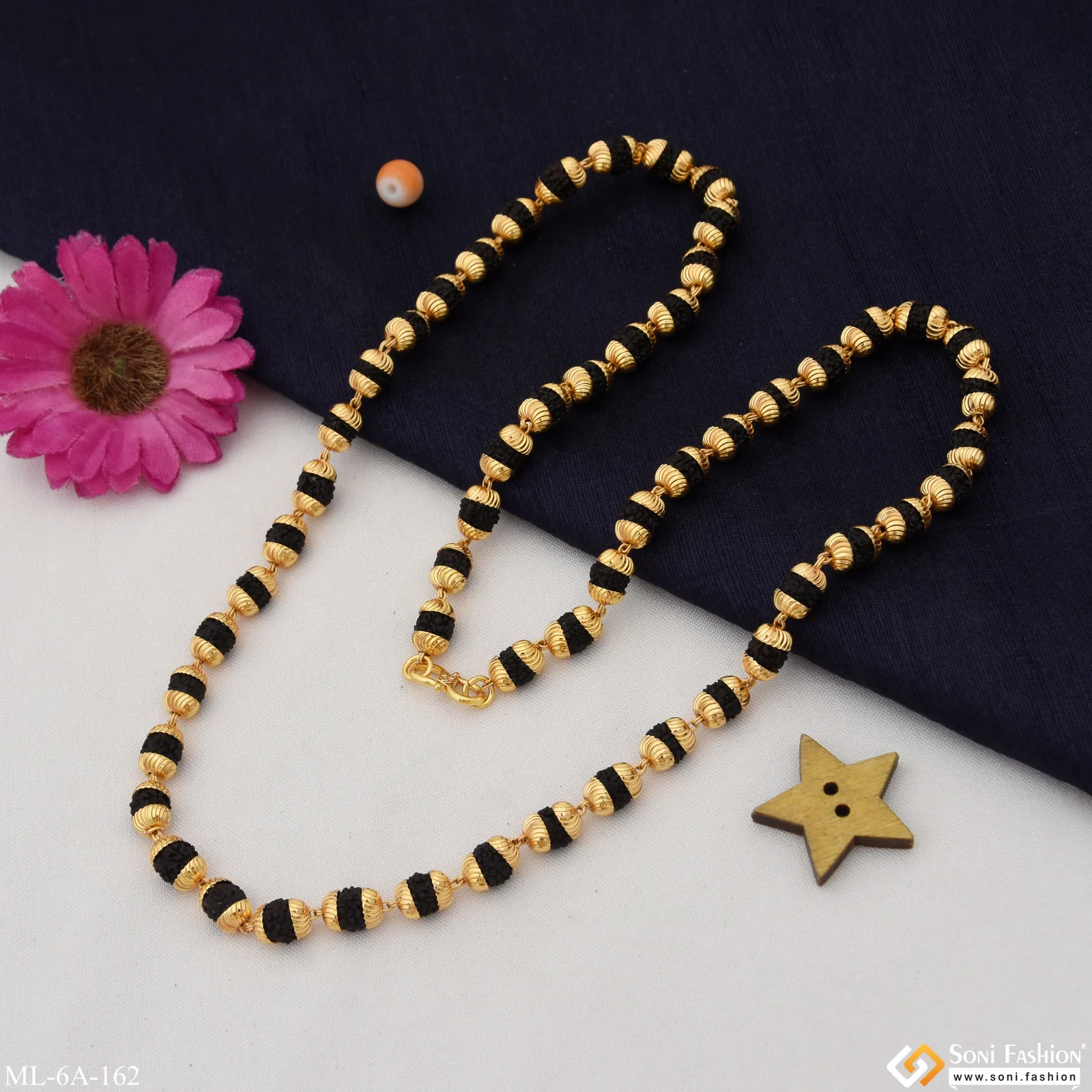 Streamlined Design Superior Quality Gold Plated Rudraksha Mala - Style A162 - Image 7