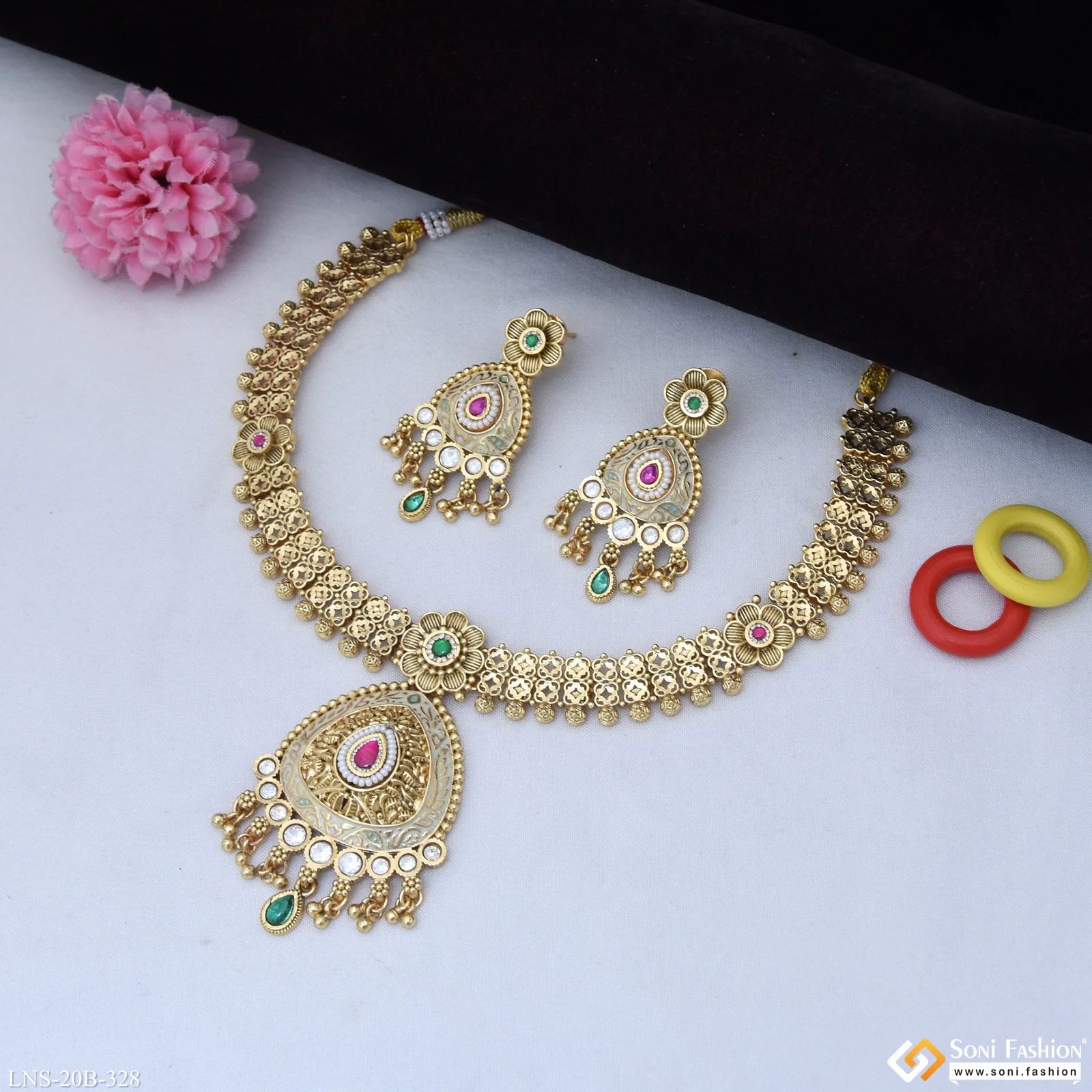 Stunning Design Gold Plated Antique Necklace Set for Women - Style B328 - Image 3