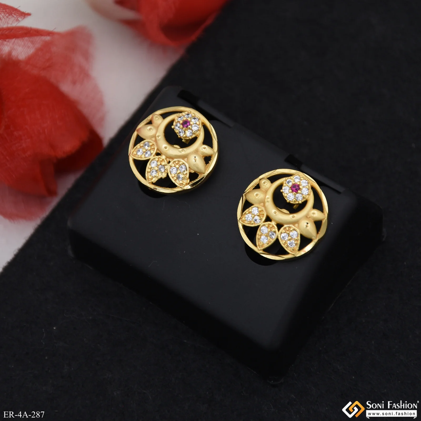 Stunning Design Gold Plated Earrings for Ladies - Style A287 - Image 3