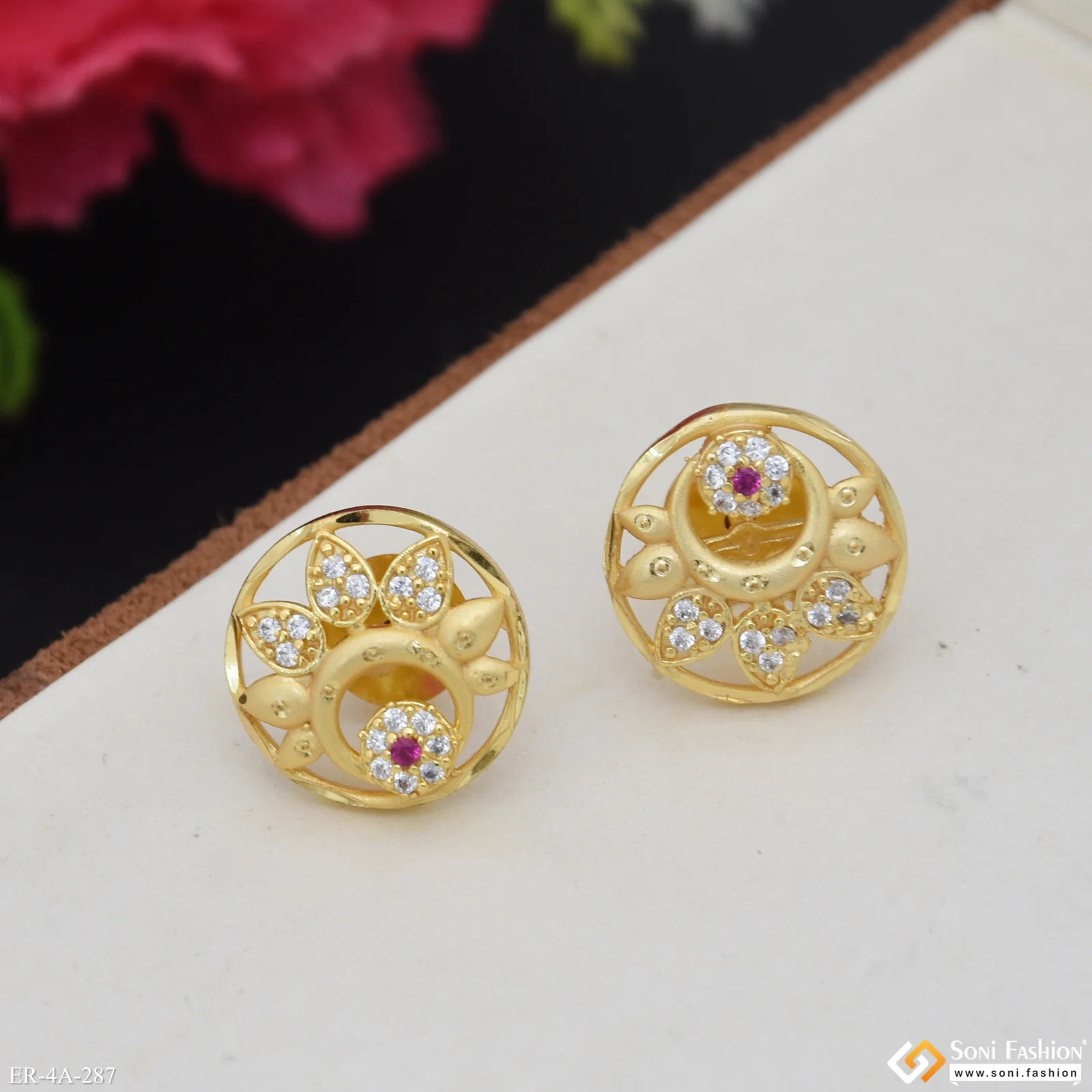 Stunning Design Gold Plated Earrings for Ladies - Style A287 - Image 4
