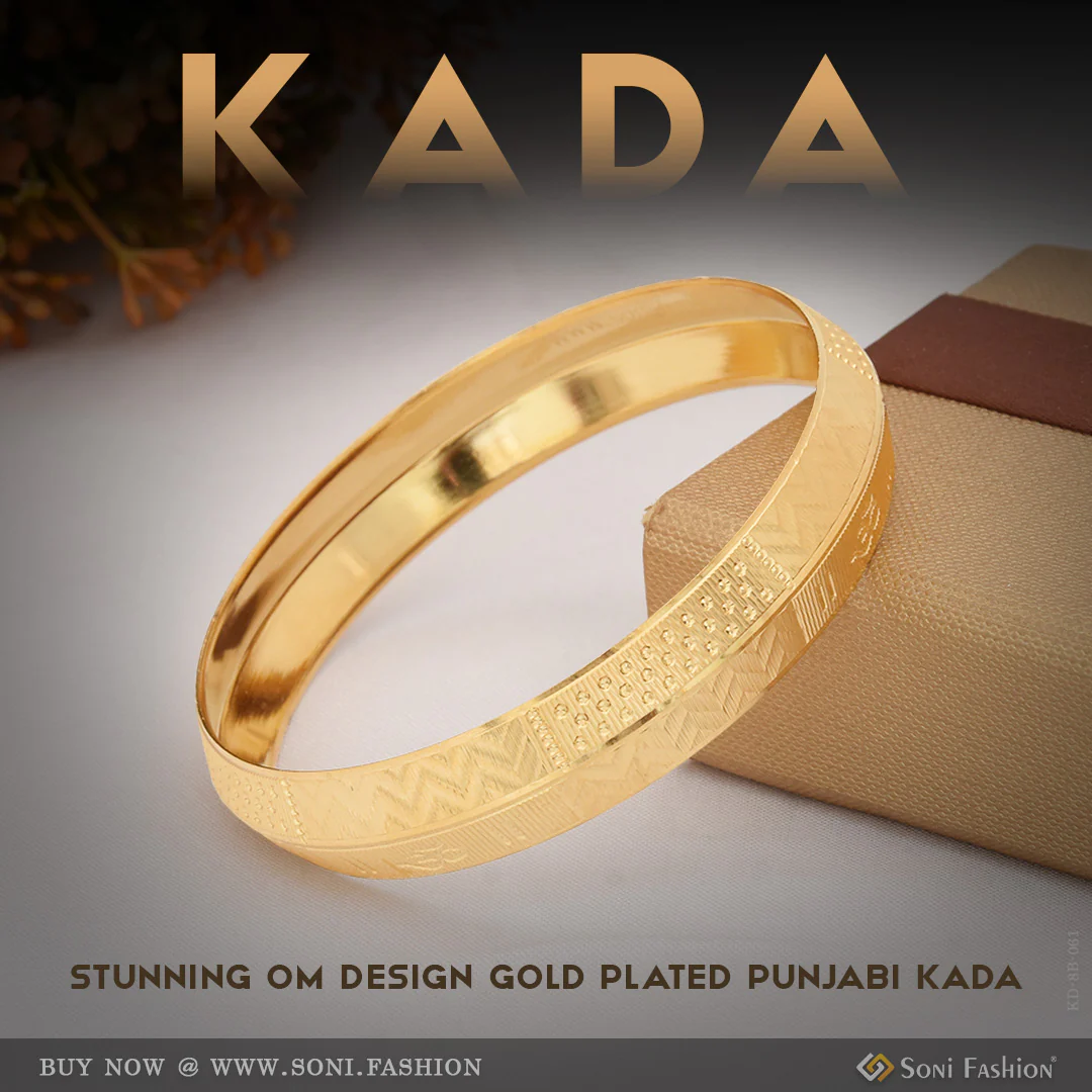 Om Stunning Design Superior Quality Gold Plated Punjabi Kada for Men - Style B061