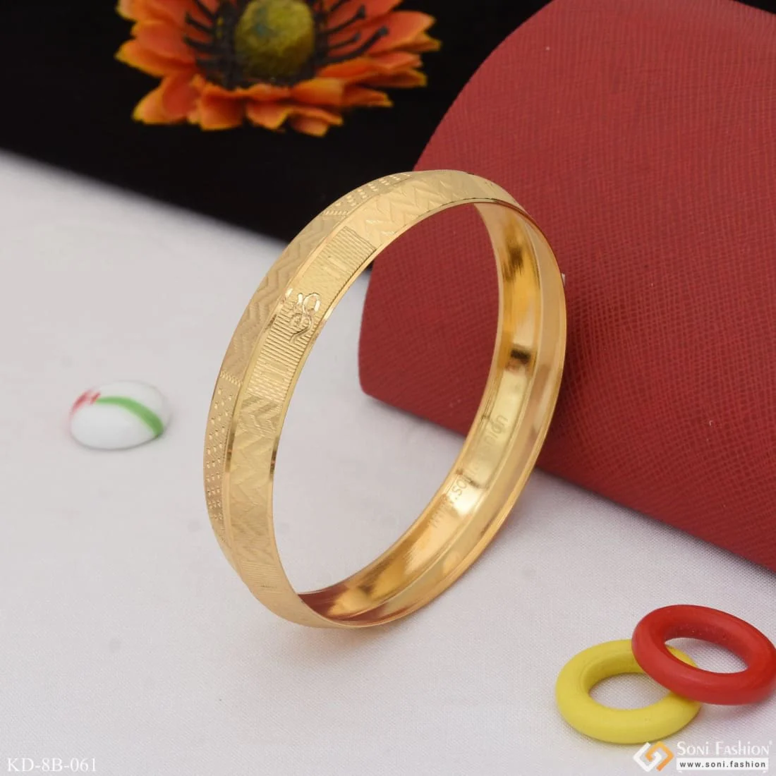 Om Stunning Design Superior Quality Gold Plated Punjabi Kada for Men - Style B061 - Image 3