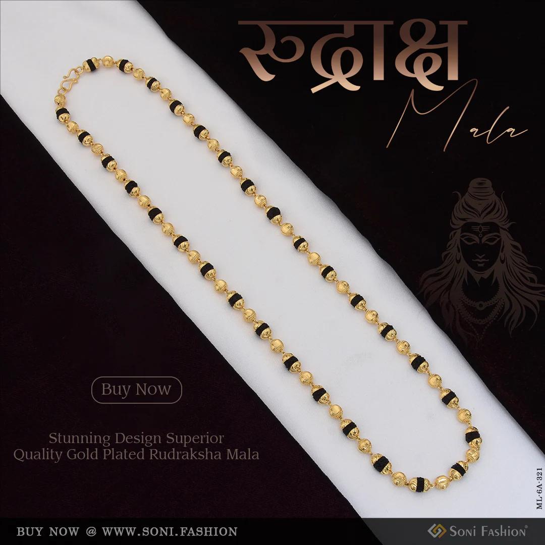 Stunning Design Superior Quality Gold Plated Rudraksha Mala For Men - Style A321
