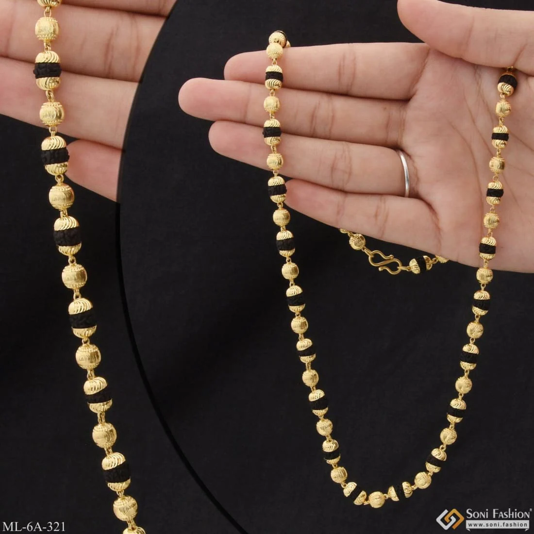 Stunning Design Superior Quality Gold Plated Rudraksha Mala For Men - Style A321 - Image 2