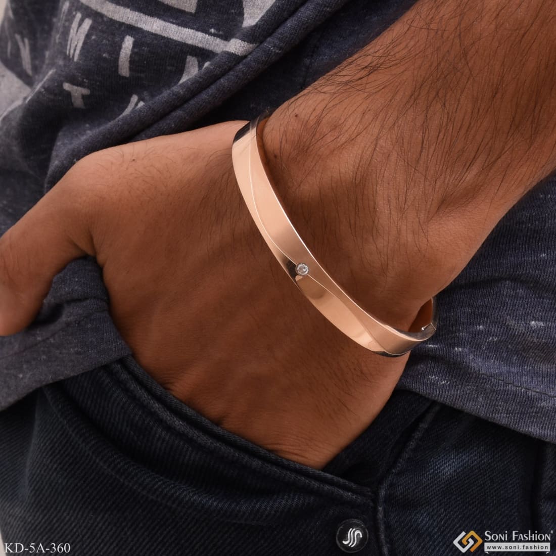 Stunning Design Superior Quality With Diamond Rose Gold Kada - Style A360 - Image 2
