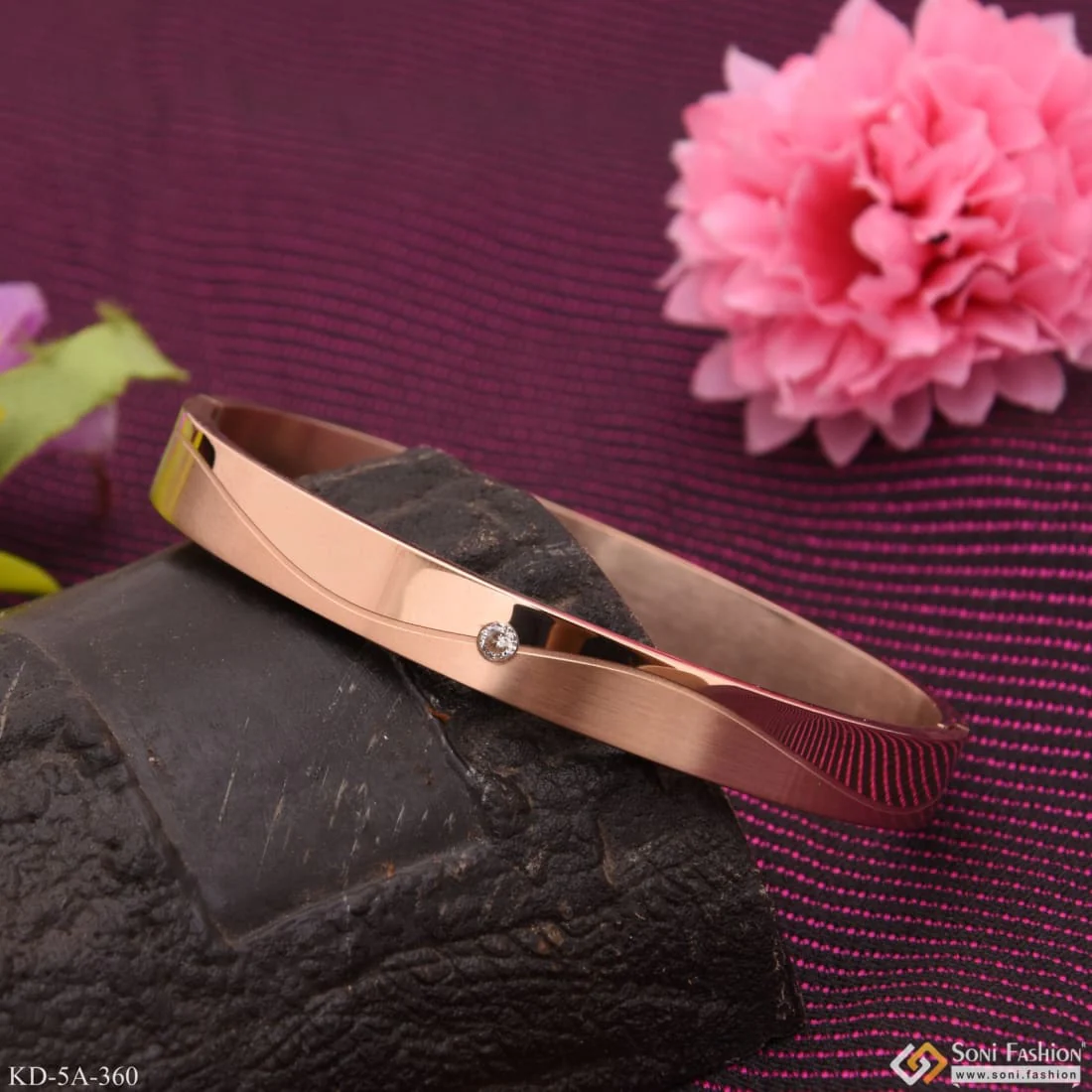 Stunning Design Superior Quality With Diamond Rose Gold Kada - Style A360 - Image 4