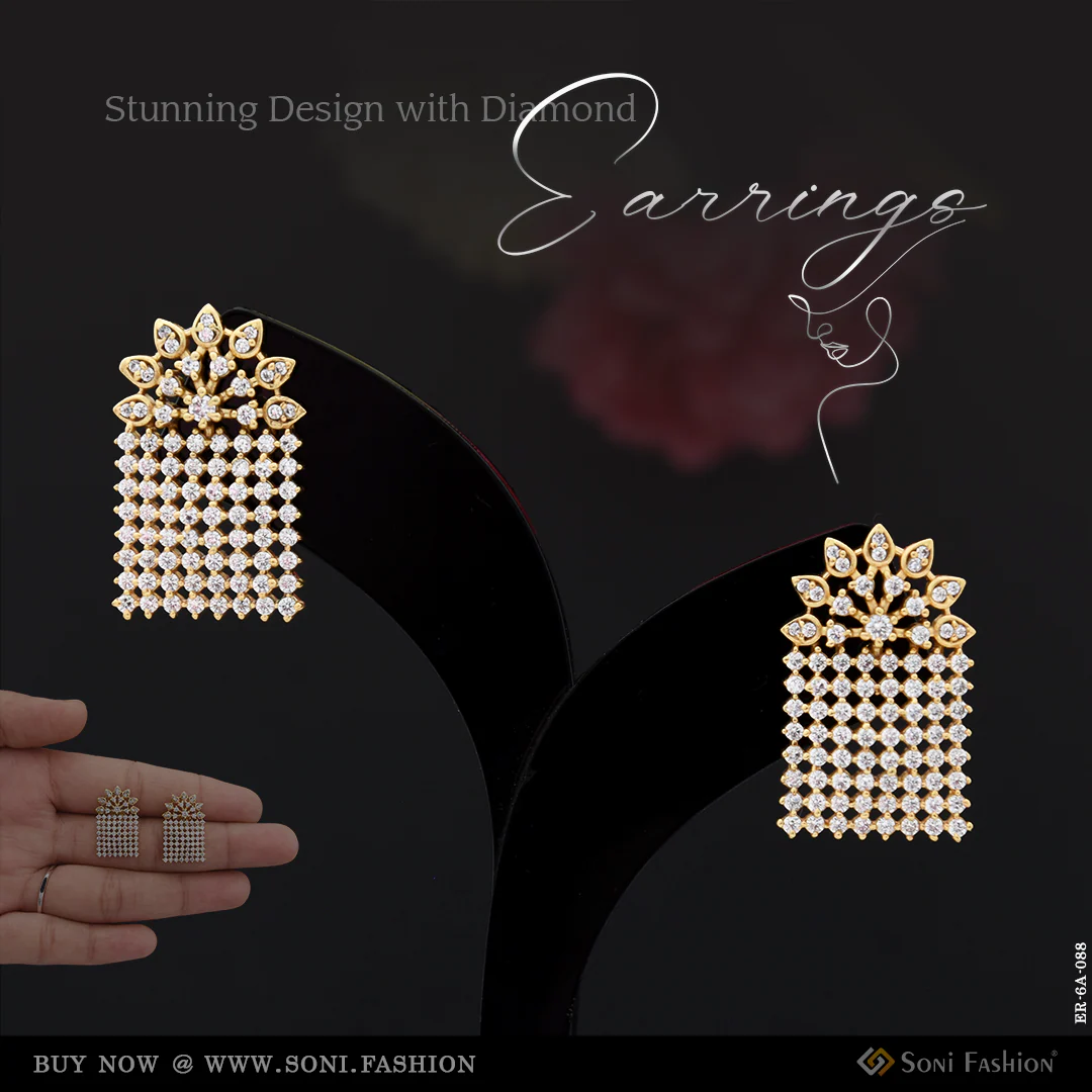 Stunning Design with Diamond Chic Design Gold Plated Earrings for Lady - Style A088