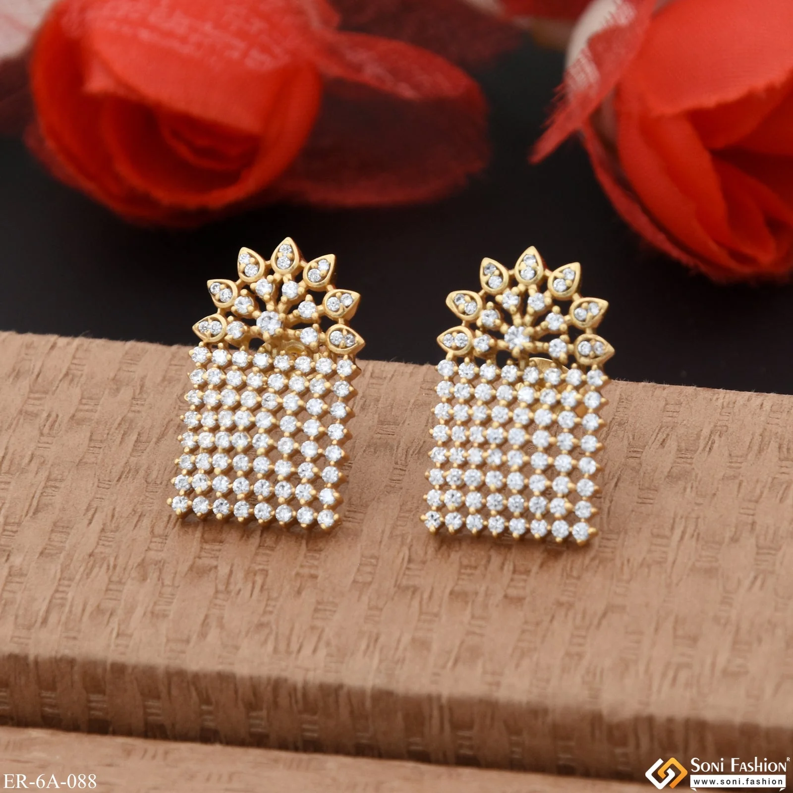 Stunning Design with Diamond Chic Design Gold Plated Earrings for Lady - Style A088 - Image 2