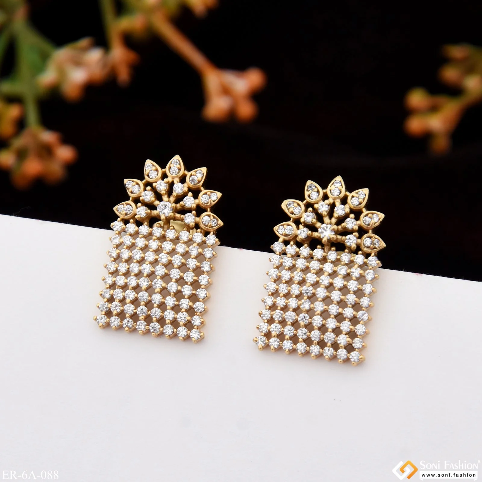 Stunning Design with Diamond Chic Design Gold Plated Earrings for Lady - Style A088 - Image 4