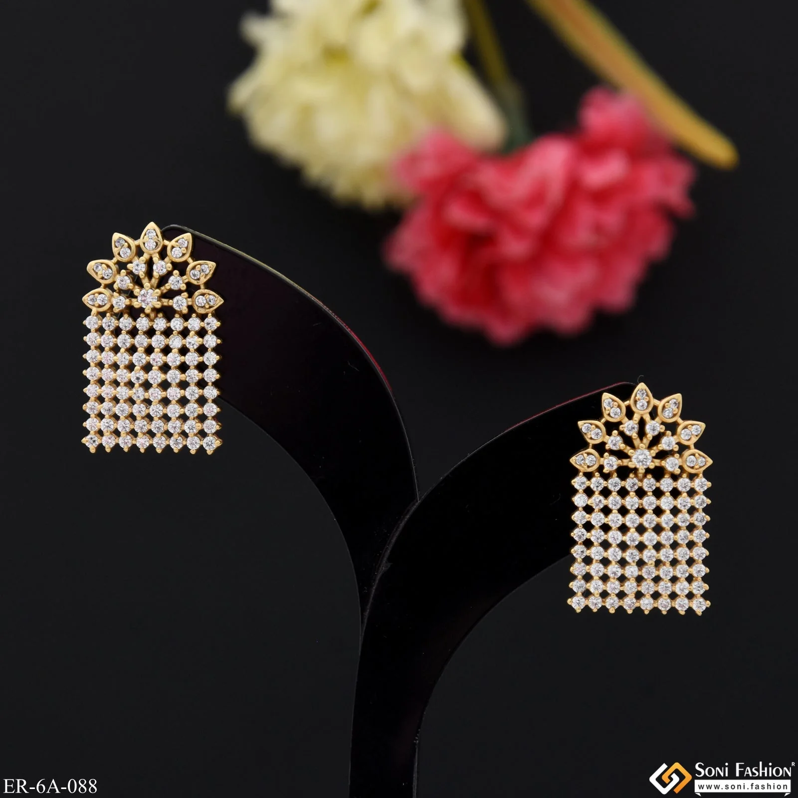 Stunning Design with Diamond Chic Design Gold Plated Earrings for Lady - Style A088 - Image 6