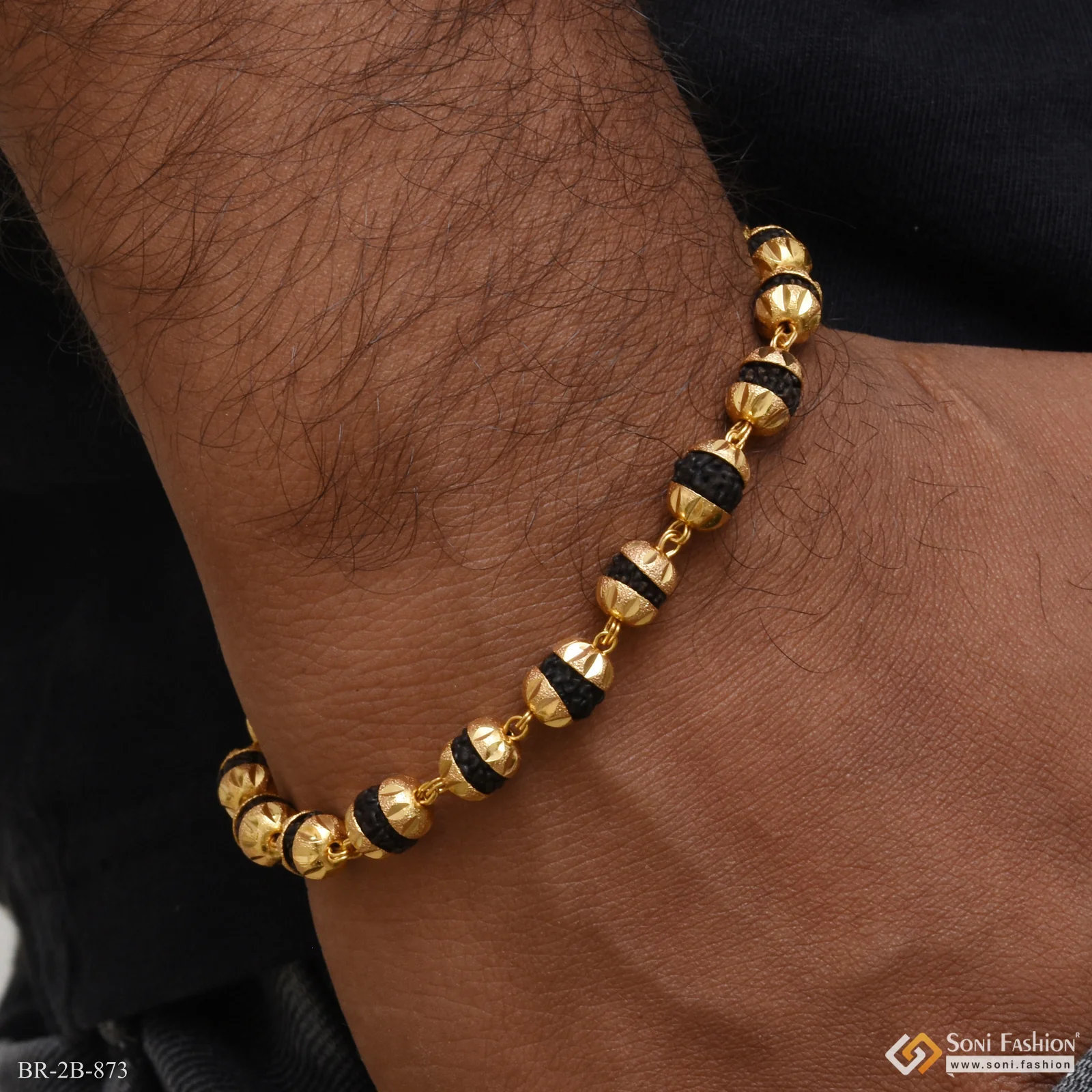 Stylish Design Best Quality Gold Plated Rudraksha Bracelet for Men - Style B873 - Image 3