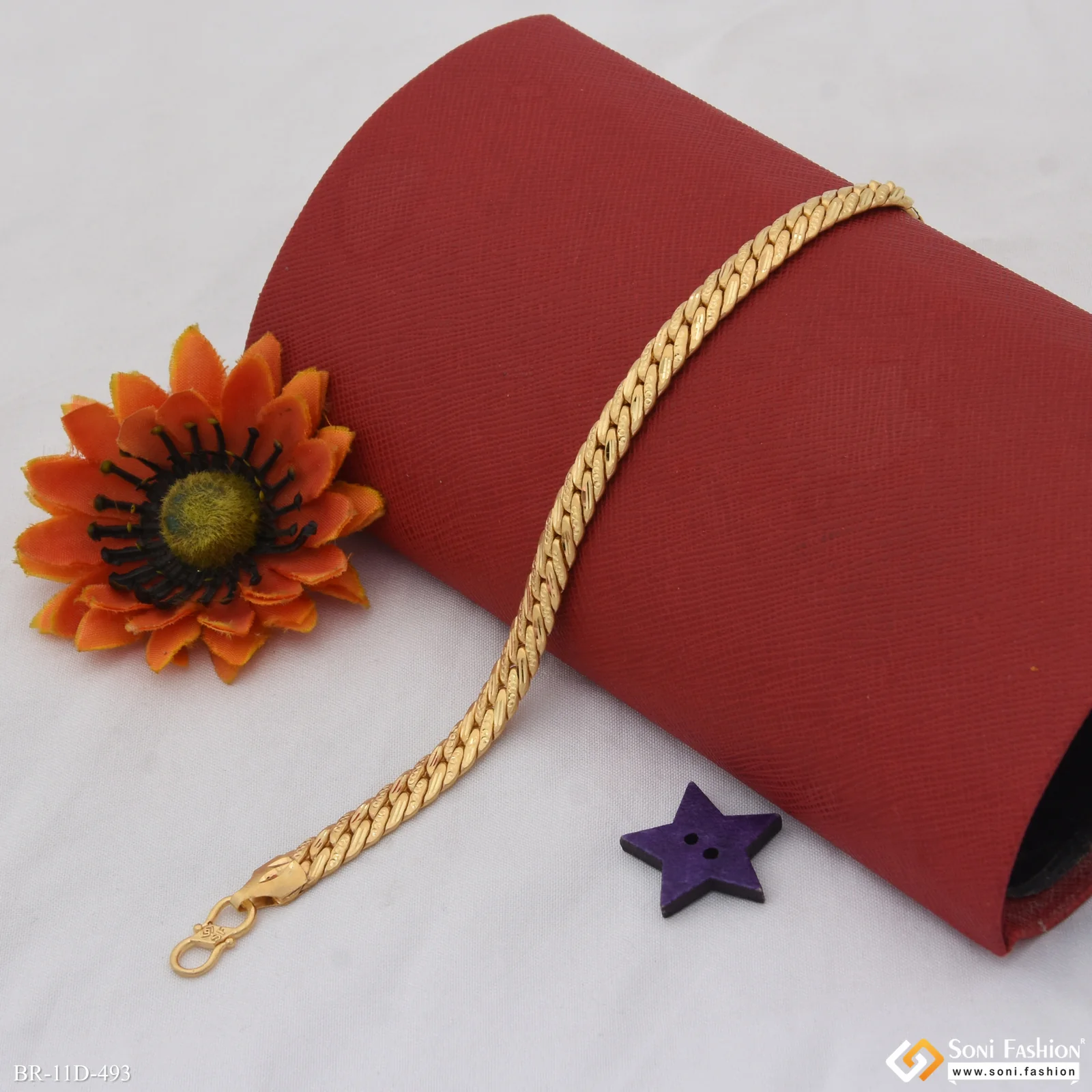 Stylish Design Gold Plated Link Bracelet for Men - Style D493 - Image 3
