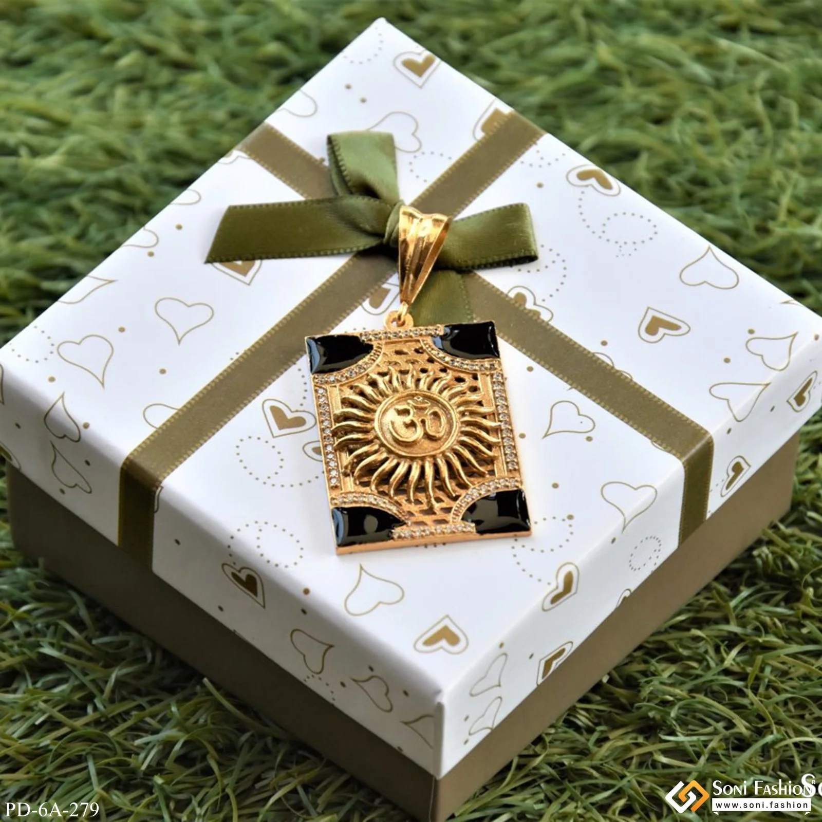 Stylish Design Om In Sun Logo with Diamond Gold Plated Pendant for Men - Style A279 - Image 2