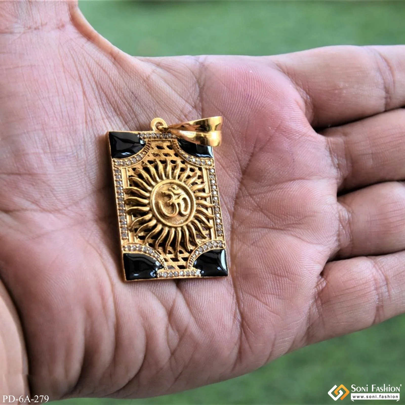 Stylish Design Om In Sun Logo with Diamond Gold Plated Pendant for Men - Style A279 - Image 3