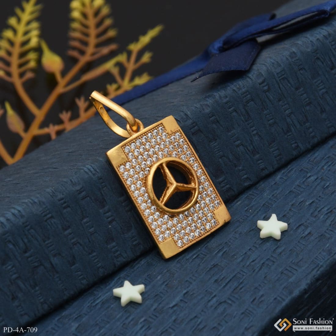 Stylish Triangle Design With Diamond Best Quality Gold Plated Pendant - Style A709 - Image 5