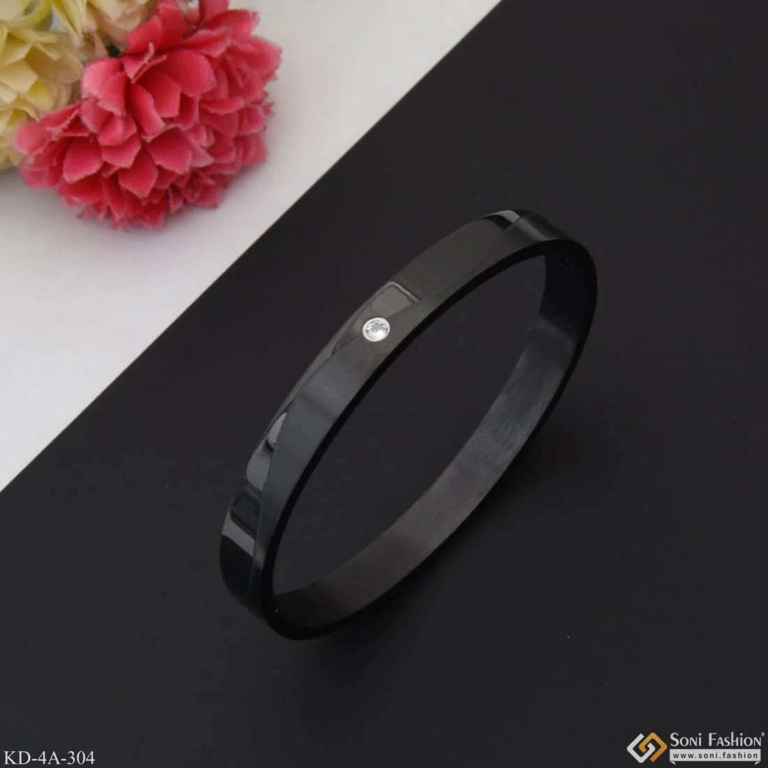 Stylish with Diamond Fashion-Forward Design High Quality Black Kada for Men - Style A304 - Image 4