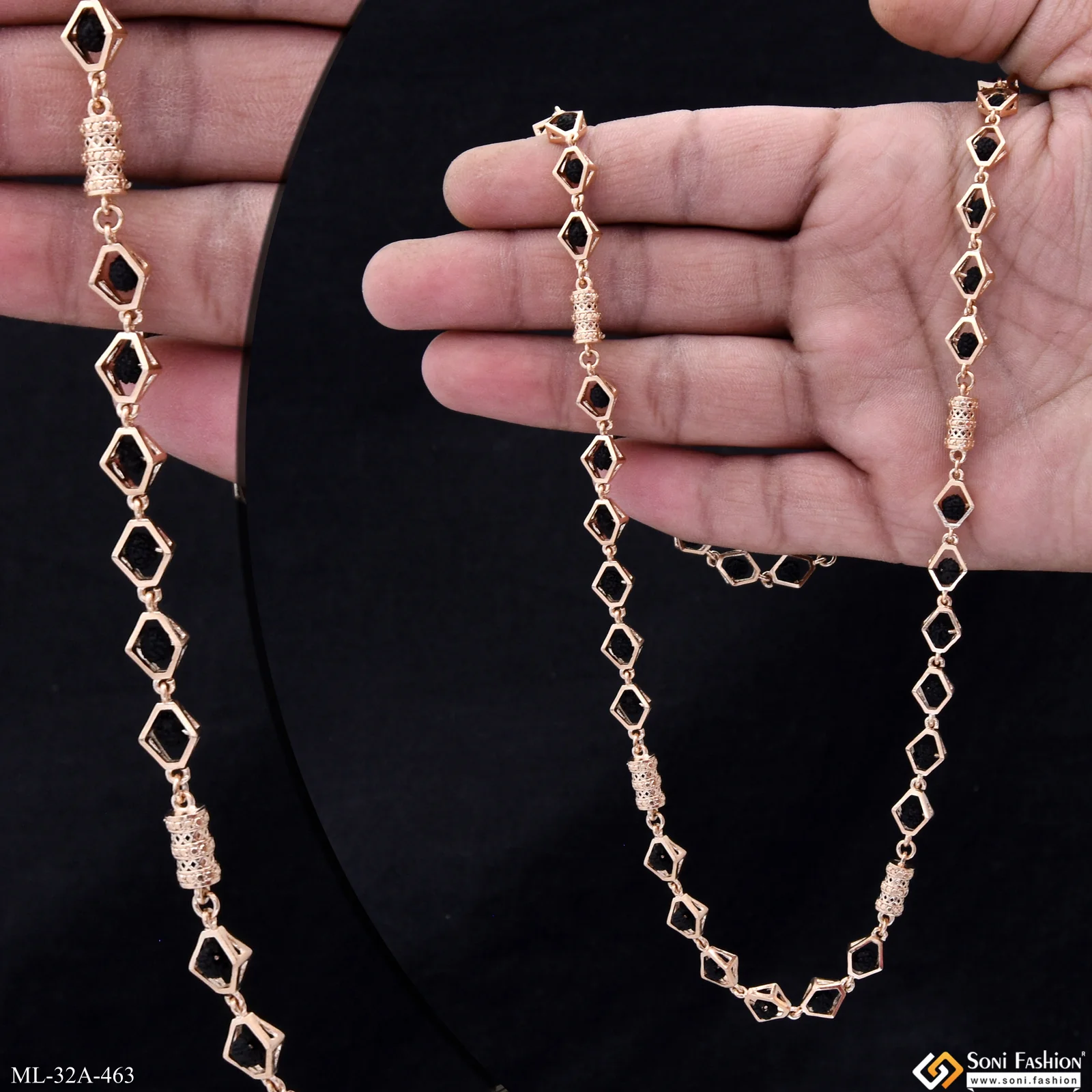 Superior Quality 18k Rose Gold Rudraksha Mala for Men - Style A463 - Image 2