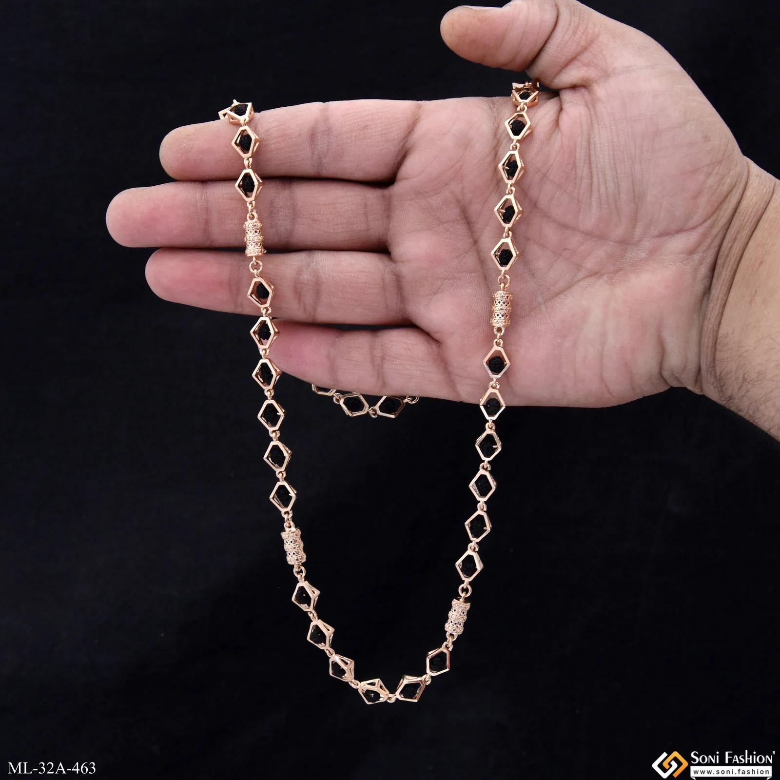 Superior Quality 18k Rose Gold Rudraksha Mala for Men - Style A463 - Image 5