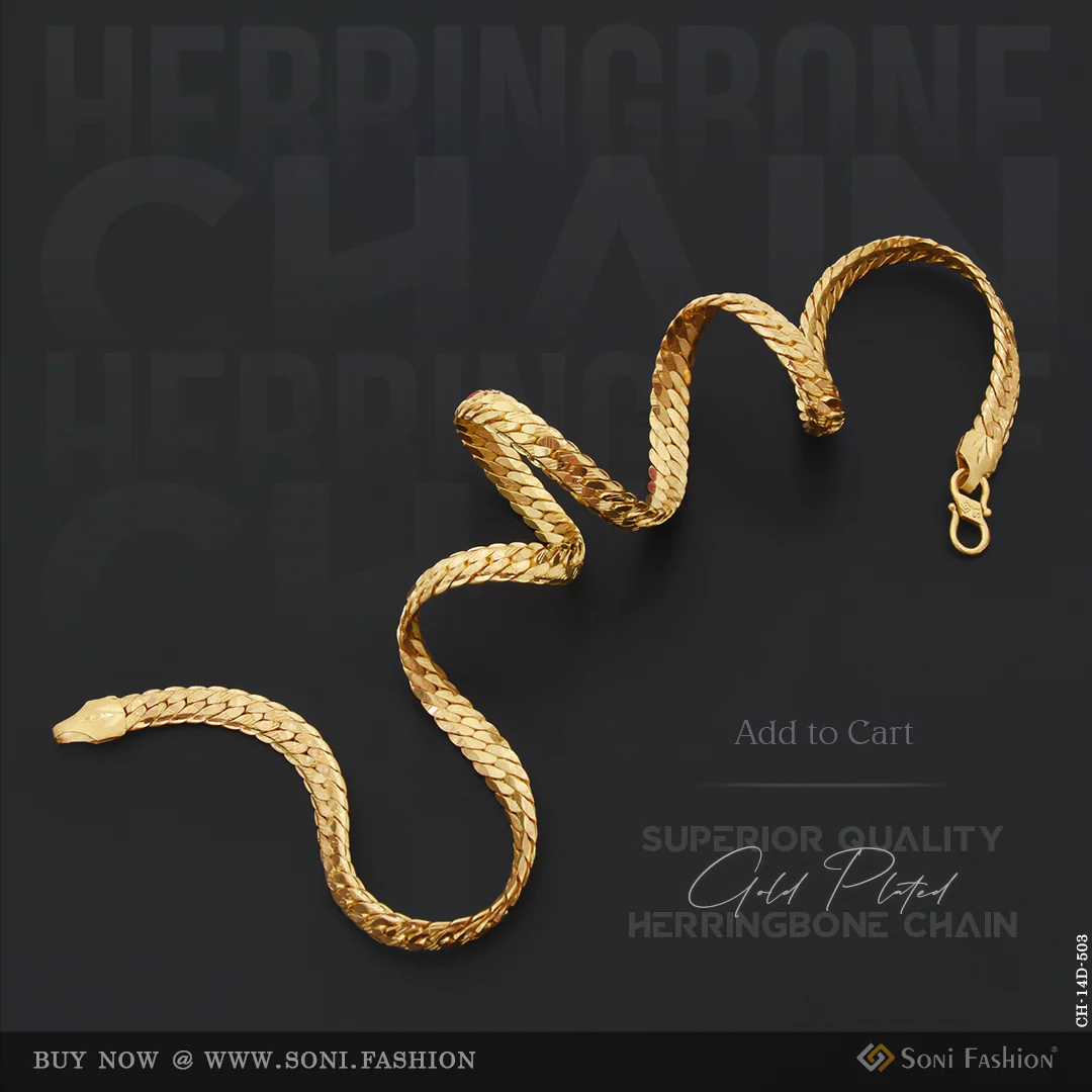 Superior Quality Gold Plated Herringbone Chain for Men - Style D503