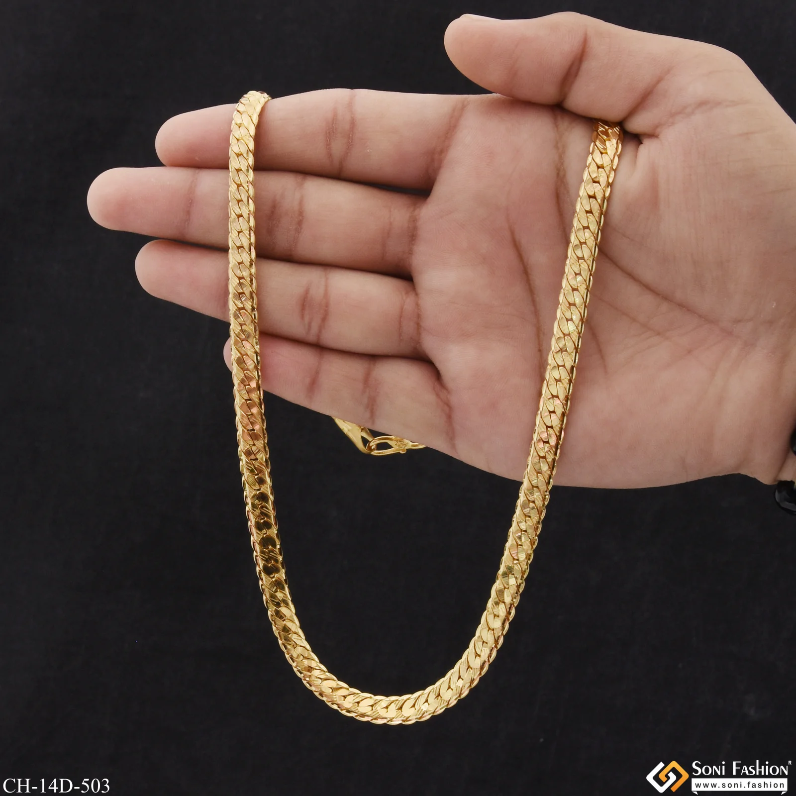 Superior Quality Gold Plated Herringbone Chain for Men - Style D503 - Image 3