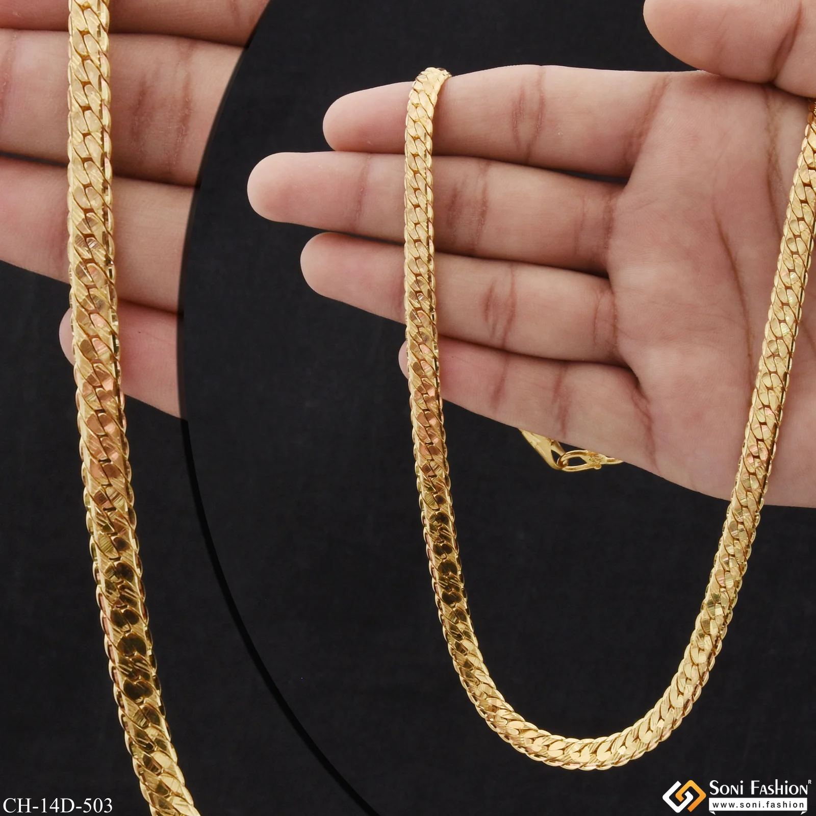 Superior Quality Gold Plated Herringbone Chain for Men - Style D503 - Image 4