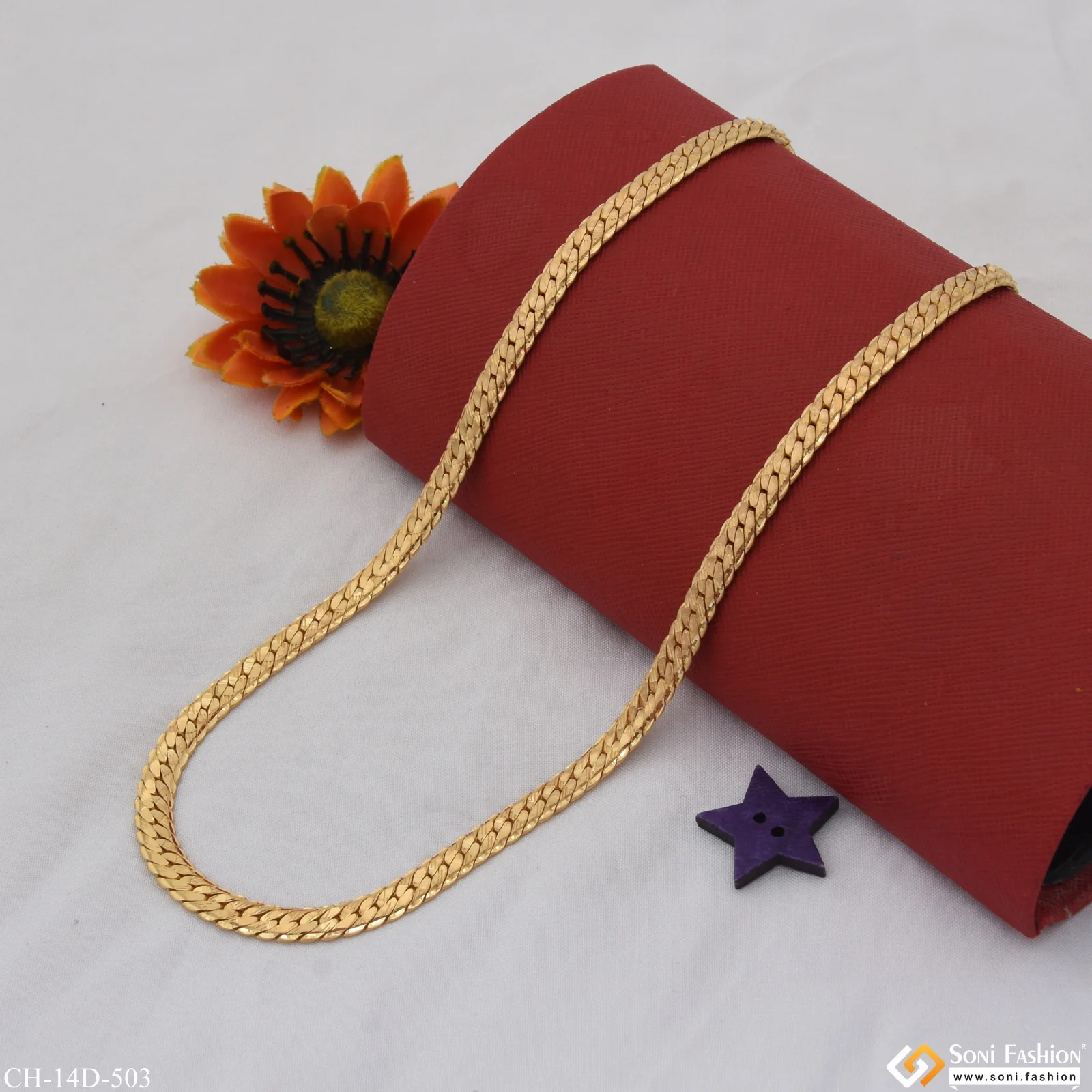 Superior Quality Gold Plated Herringbone Chain for Men - Style D503 - Image 5