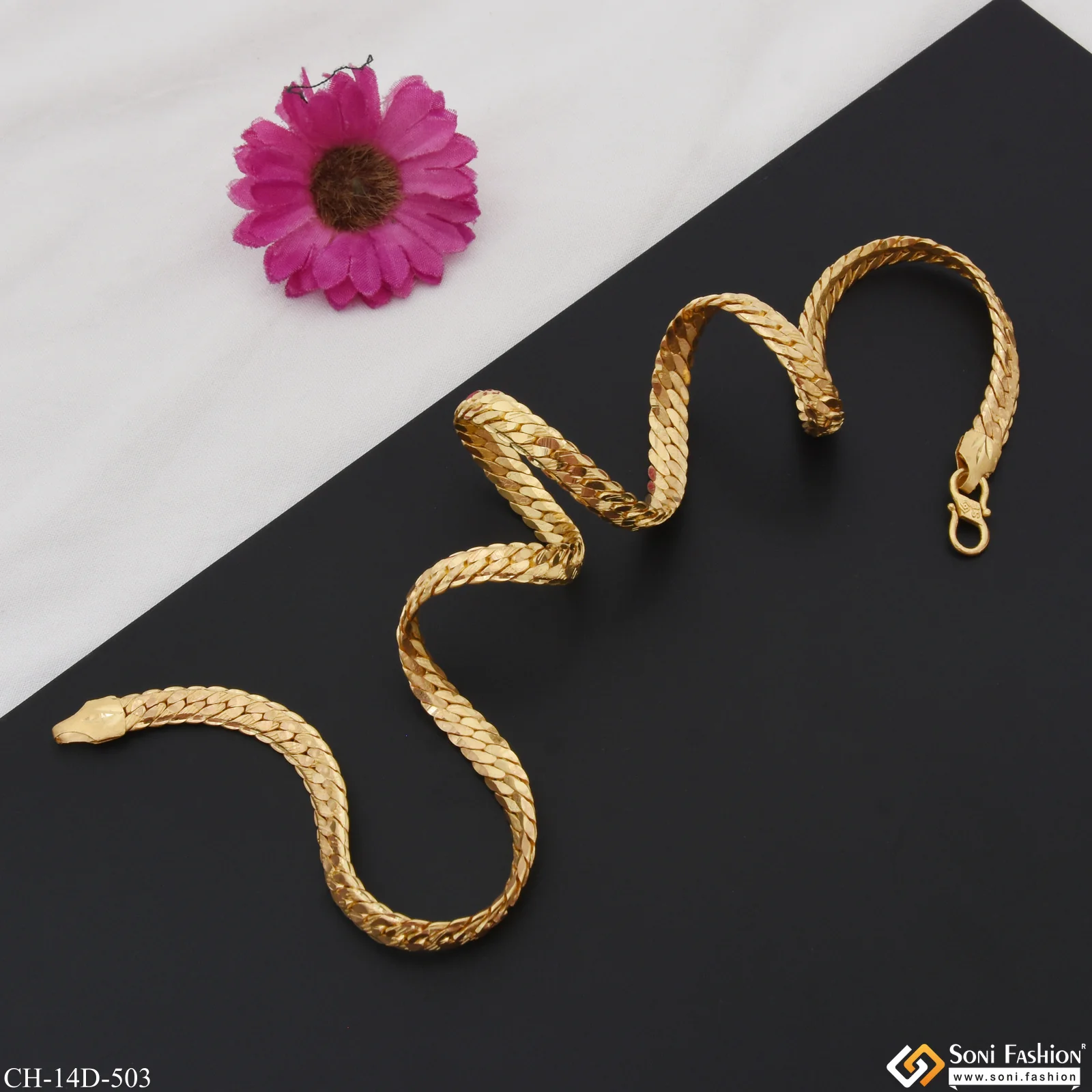 Superior Quality Gold Plated Herringbone Chain for Men - Style D503 - Image 7