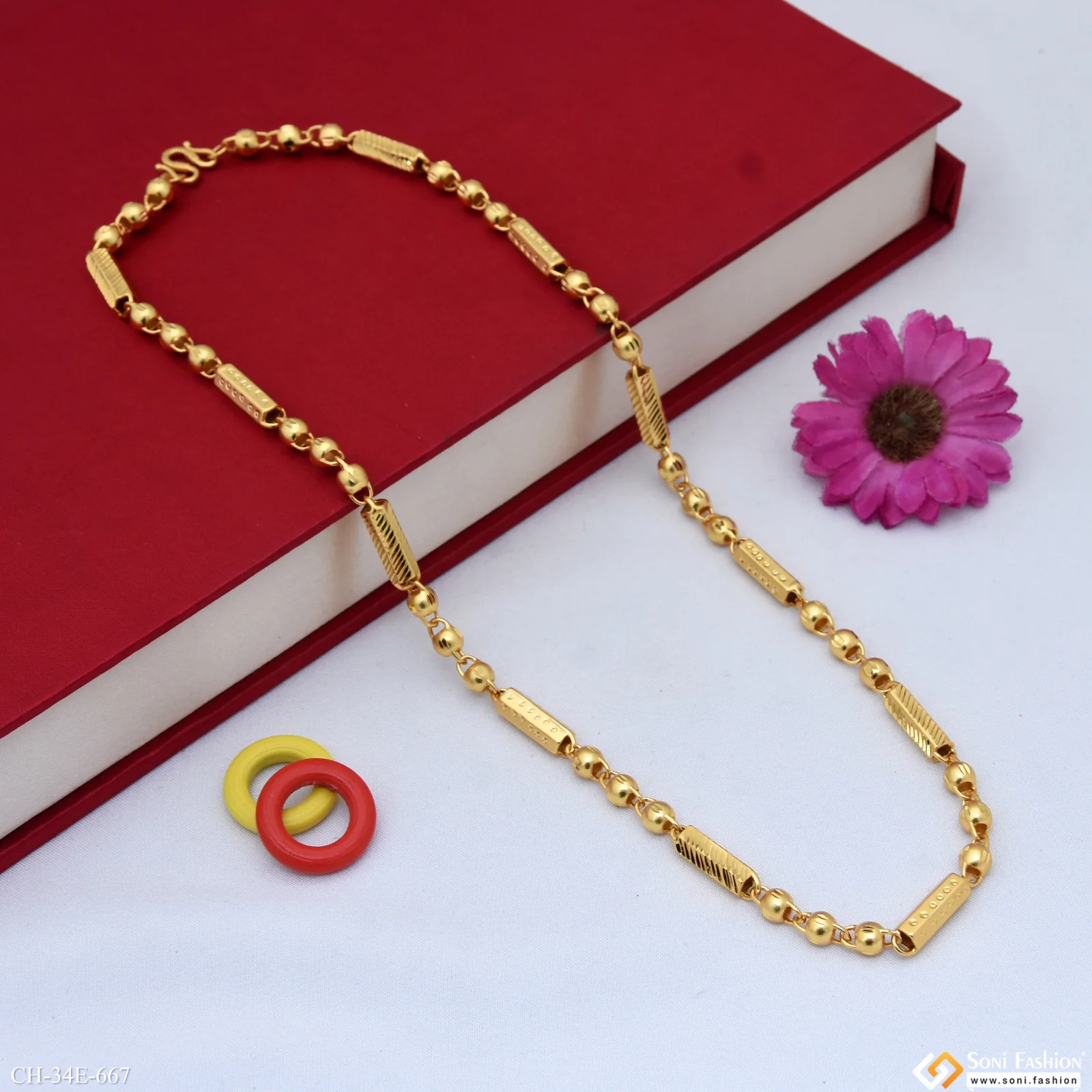 Superior Quality Gorgeous Design Gold Plated Pipe Chain for Men - Style E667 - Image 4