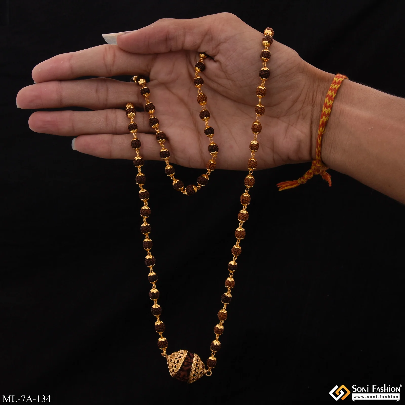Superior Quality Gorgeous Design Gold Plated Rudraksha Mala for Men - Style A134 - Image 3