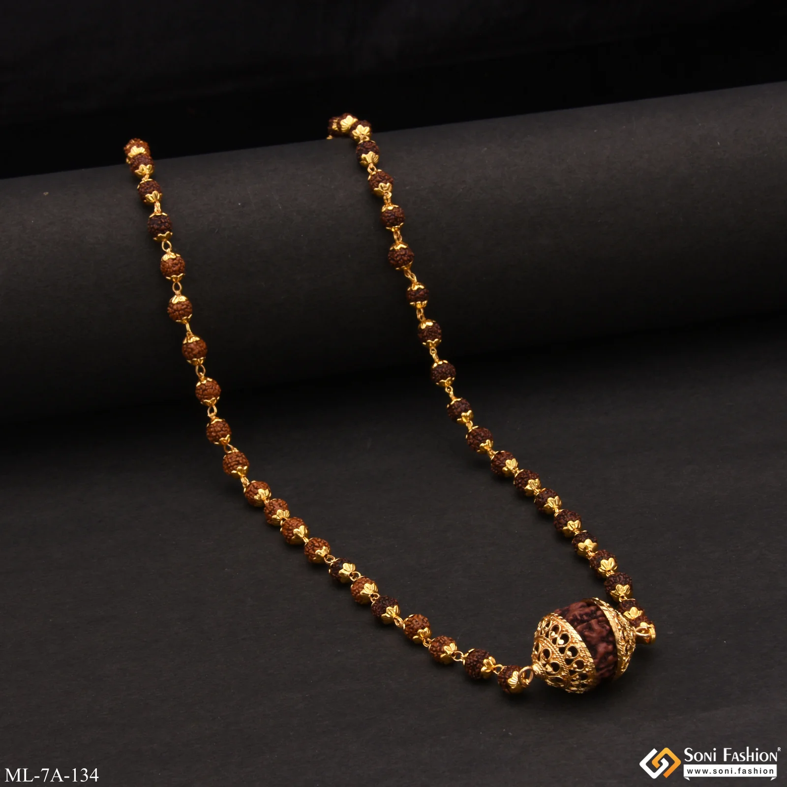 Superior Quality Gorgeous Design Gold Plated Rudraksha Mala for Men - Style A134 - Image 4