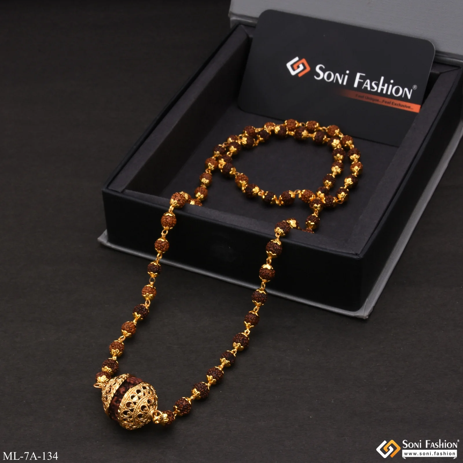Superior Quality Gorgeous Design Gold Plated Rudraksha Mala for Men - Style A134 - Image 5