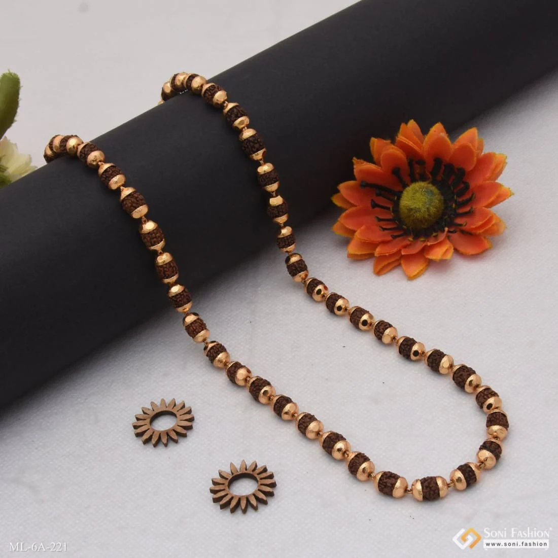 Superior Quality Gorgeous Design Gold Plated Rudraksha Mala for Men - Style A221 - Image 4