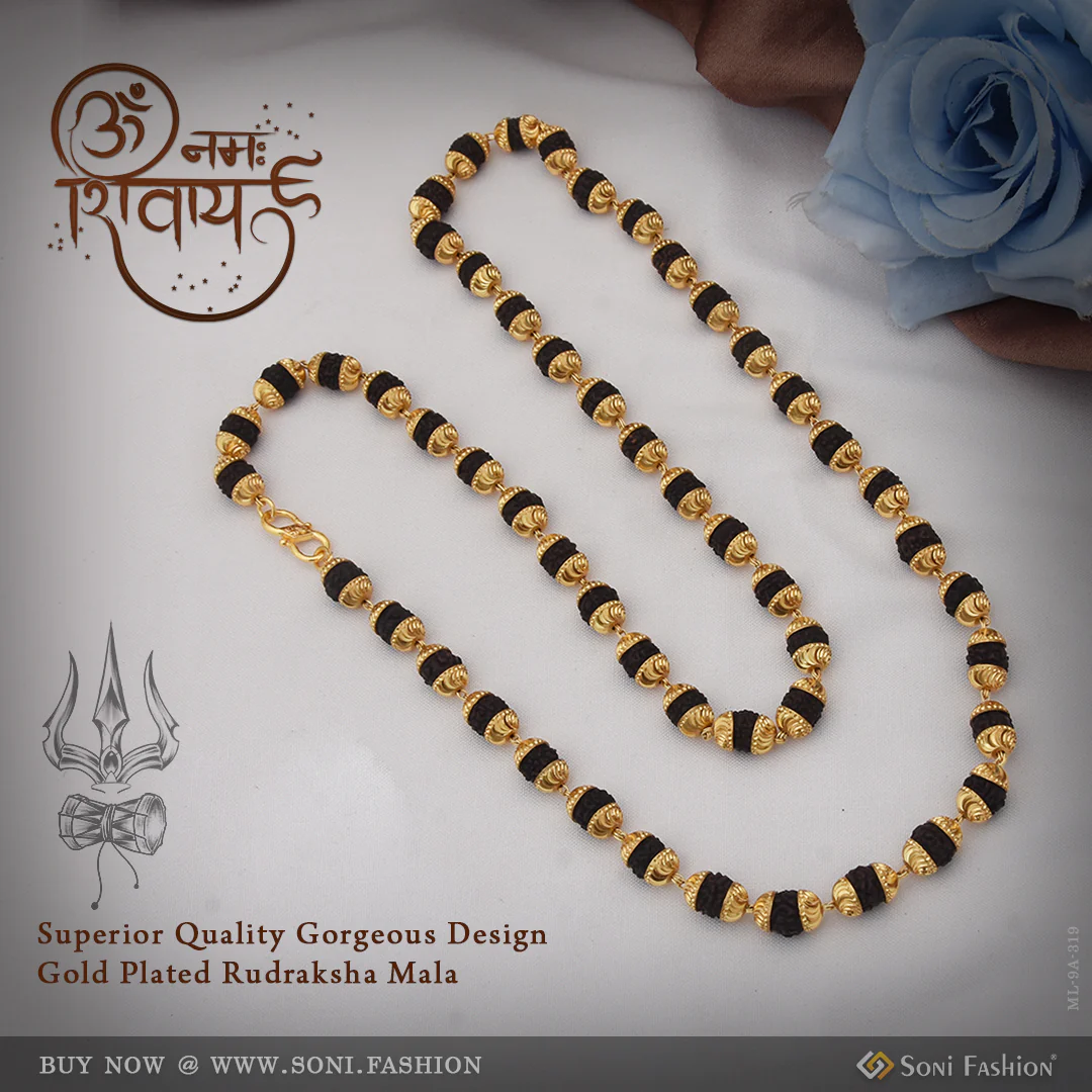 Superior Quality Gorgeous Design Gold Plated Rudraksha Mala for Men - Style A319