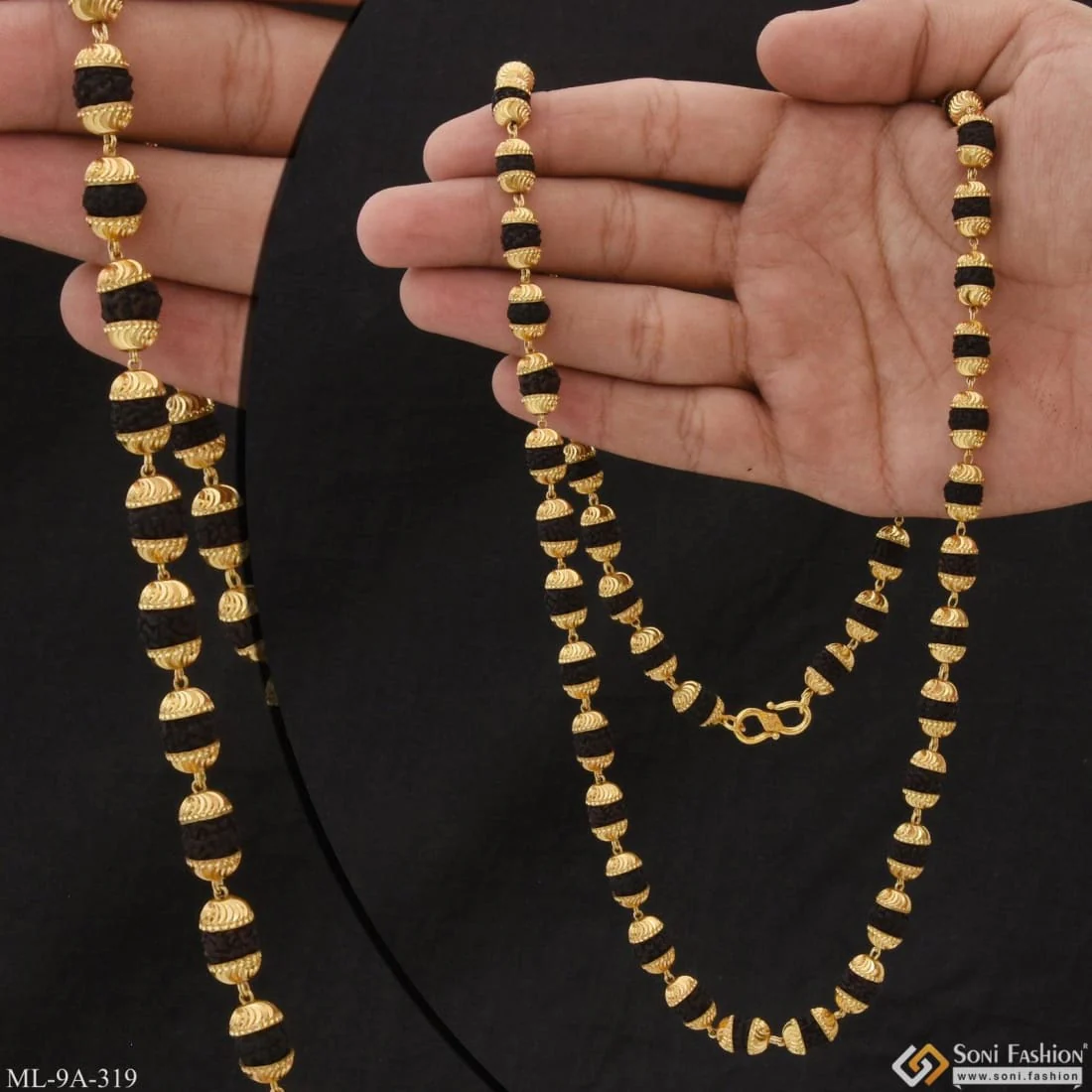 Superior Quality Gorgeous Design Gold Plated Rudraksha Mala for Men - Style A319 - Image 2