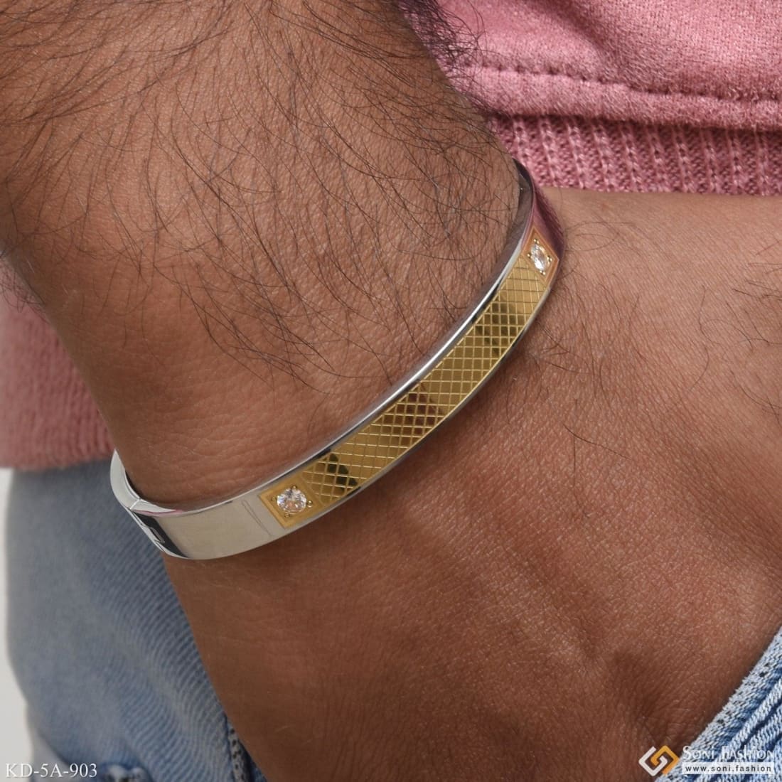 Superior Quality Gorgeous Design Golden & Silver Color Kada For Men - Style A903