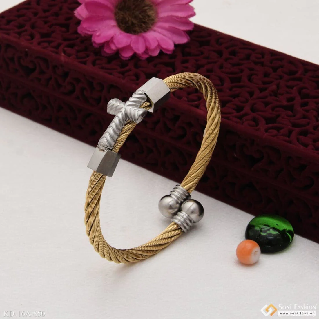 Superior Quality Graceful Design Golden & Silver Color Kada For Men - Style A850 - Image 4