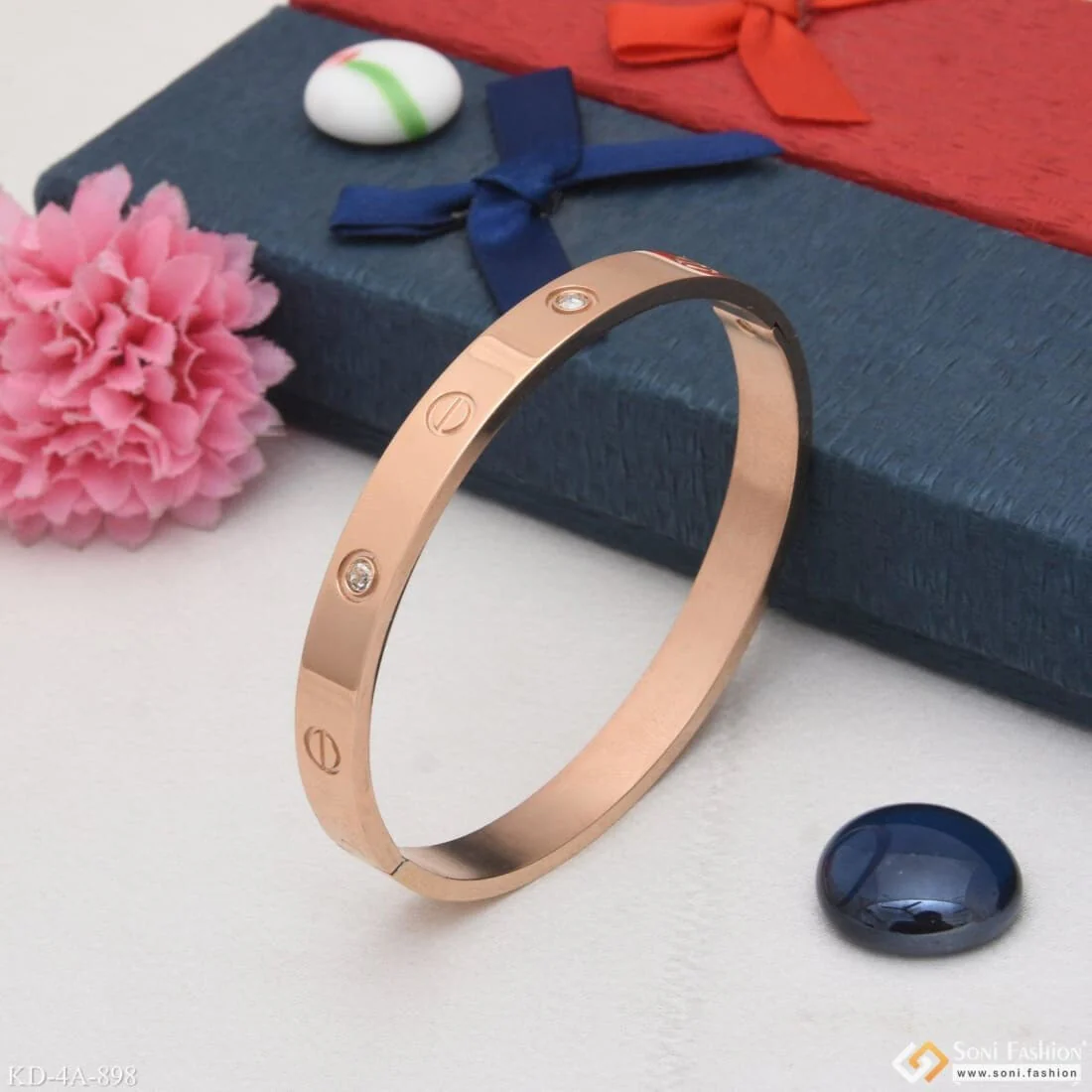 Superior Quality Graceful Design with Diamond Rose Gold Kada for Men - Style A898 - Image 3