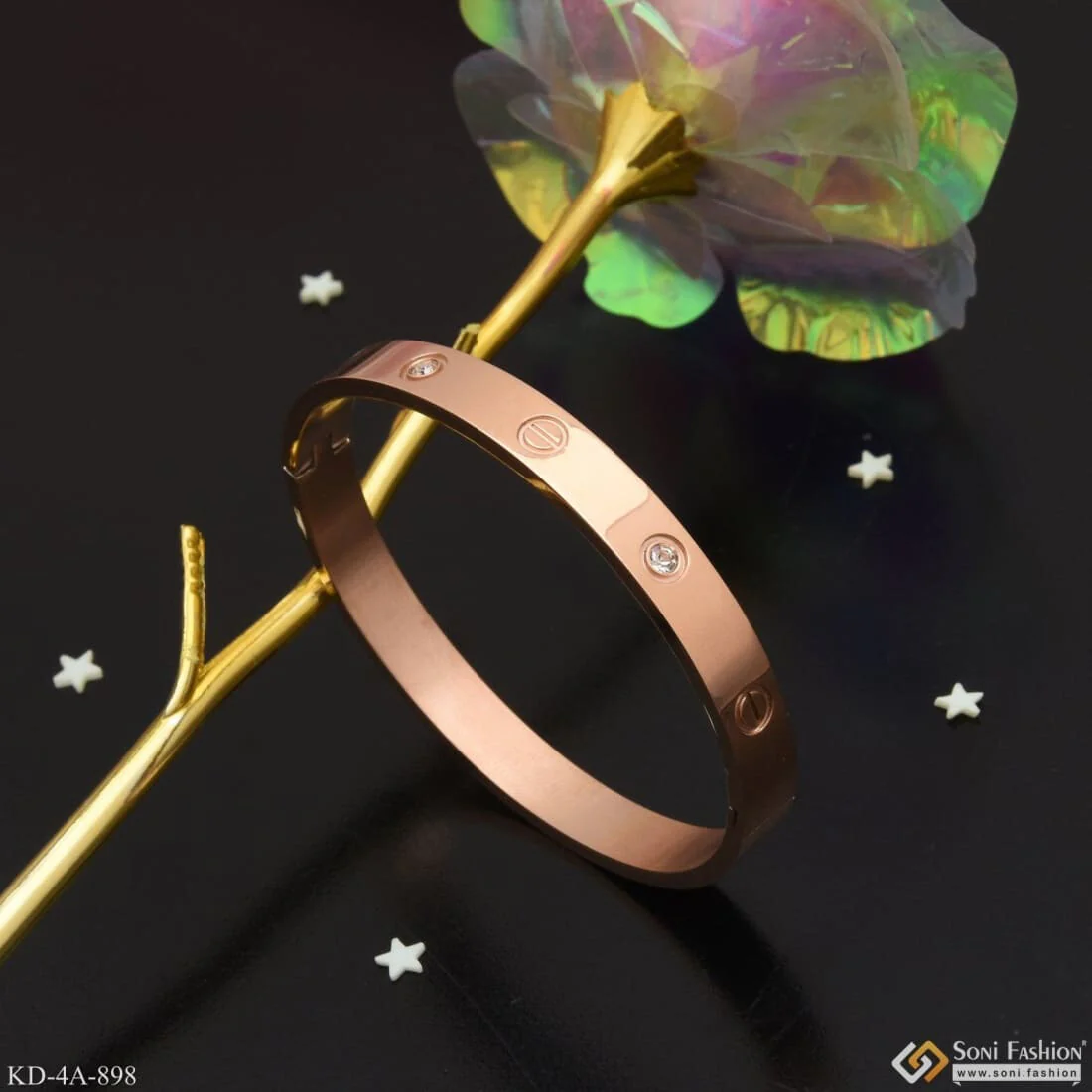 Superior Quality Graceful Design with Diamond Rose Gold Kada for Men - Style A898 - Image 4
