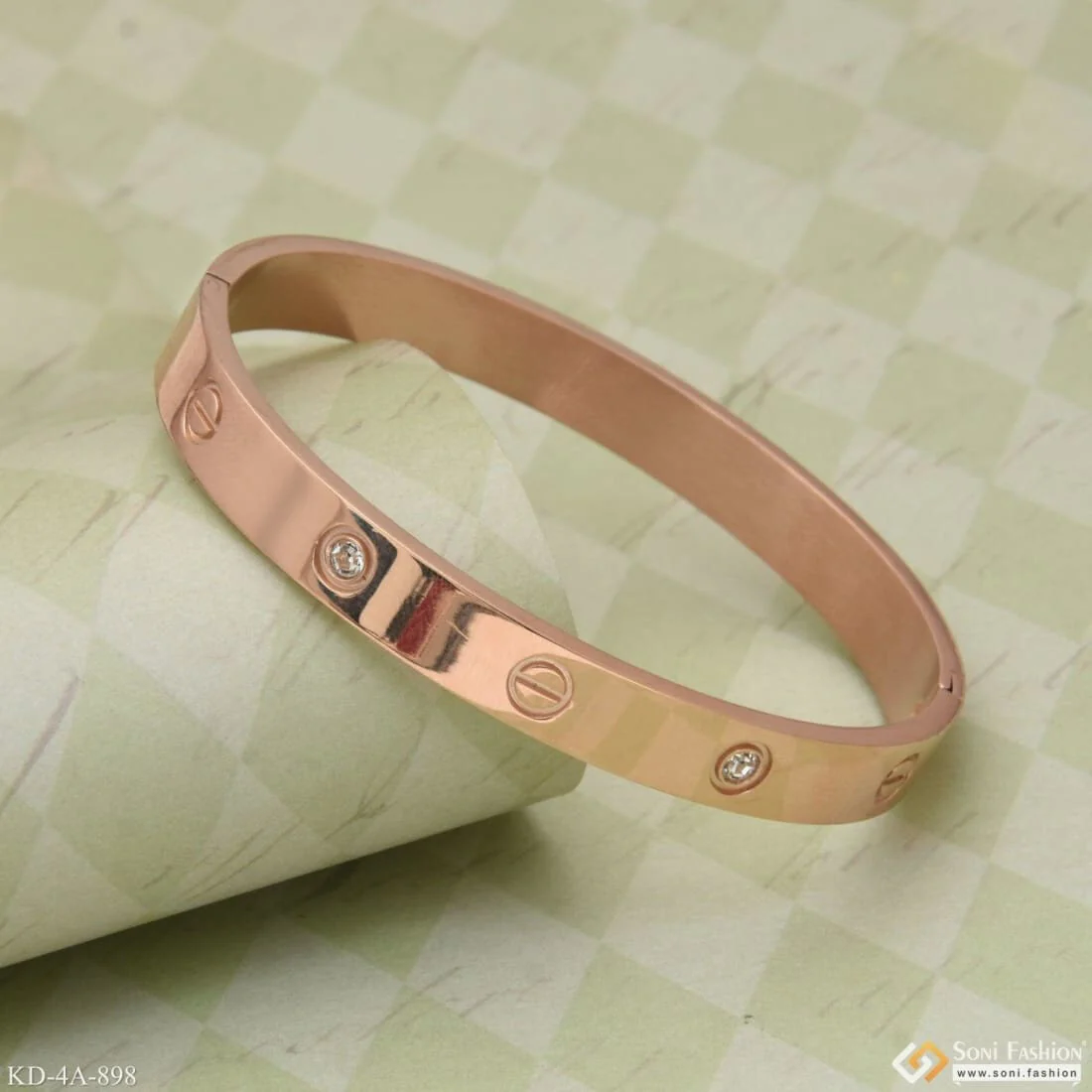 Superior Quality Graceful Design with Diamond Rose Gold Kada for Men - Style A898 - Image 5