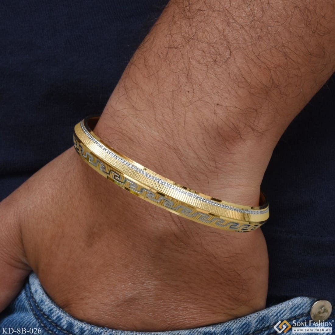 Superior Quality Hand-Crafted Design Gold Plated Punjabi Kada for Men - Style B026 - Image 3