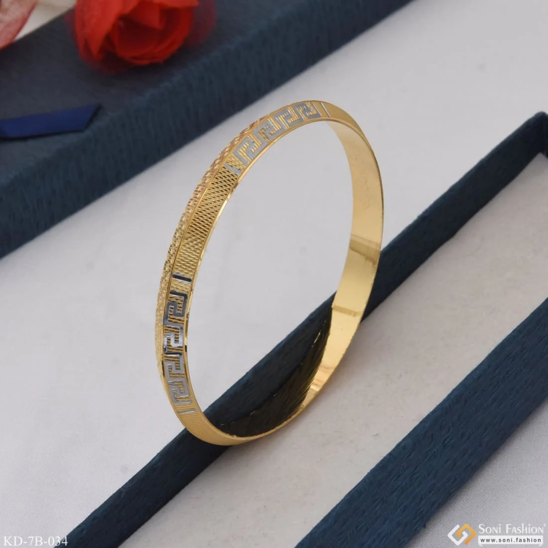Superior Quality Hand-Finished Design Gold Plated Punjabi Kada for Men - Style B034 - Image 5