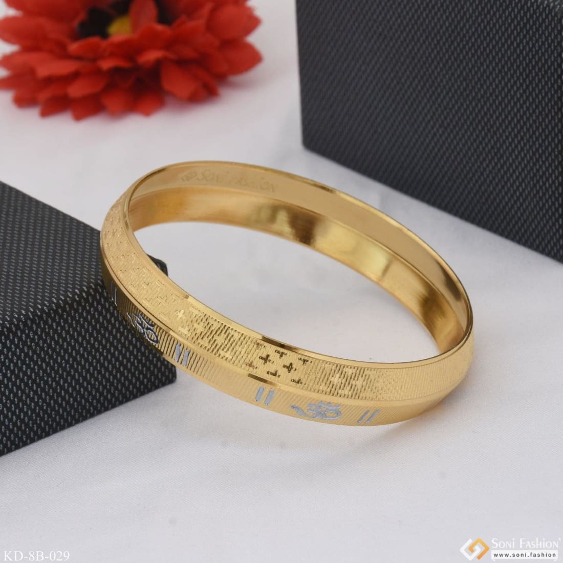 Om Superior Quality High-Class Design Gold Plated Punjabi Kada for Men - Style B029 - Image 3