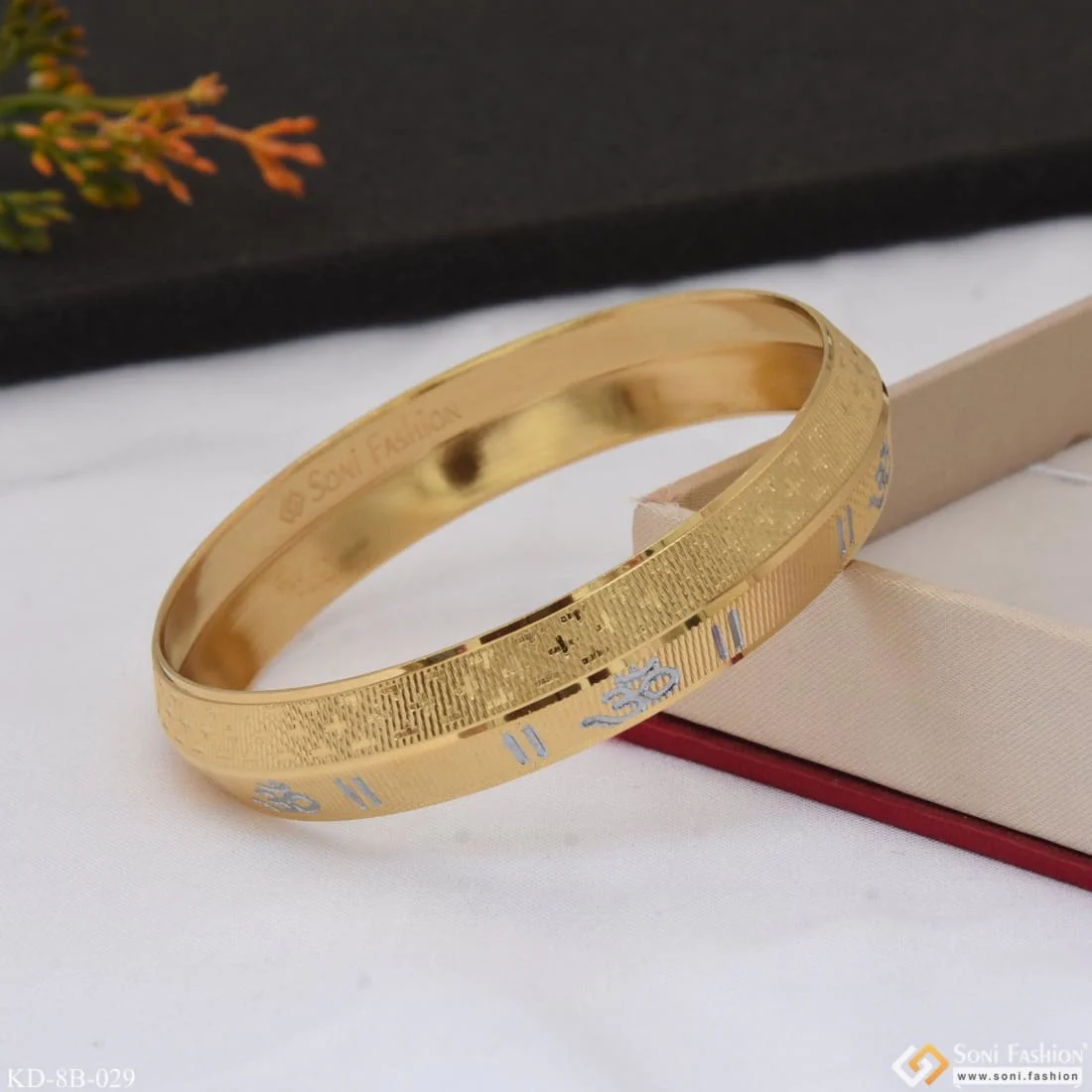 Om Superior Quality High-Class Design Gold Plated Punjabi Kada for Men - Style B029 - Image 5