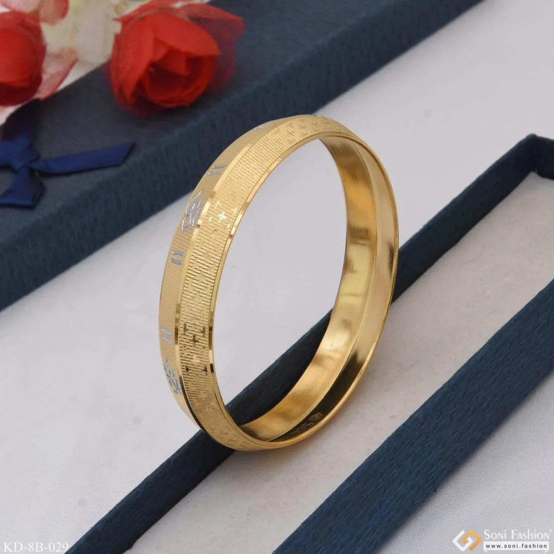 Om Superior Quality High-Class Design Gold Plated Punjabi Kada for Men - Style B029 - Image 6