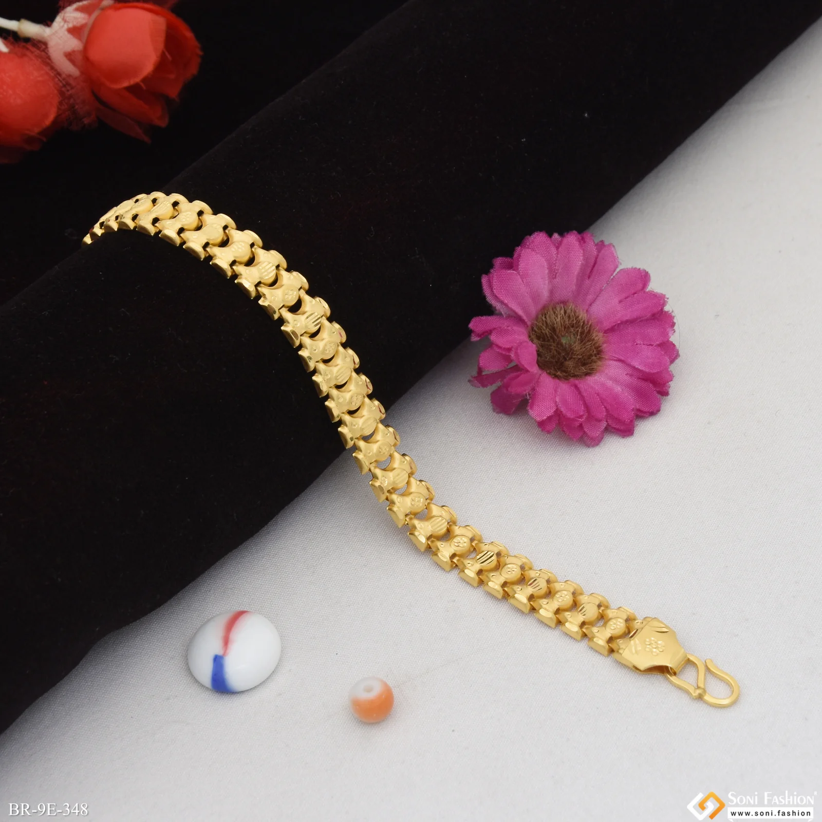 Superior Quality Sparkling Design Gold Plated Bahubali Bracelet for Men - Style E348 - Image 2