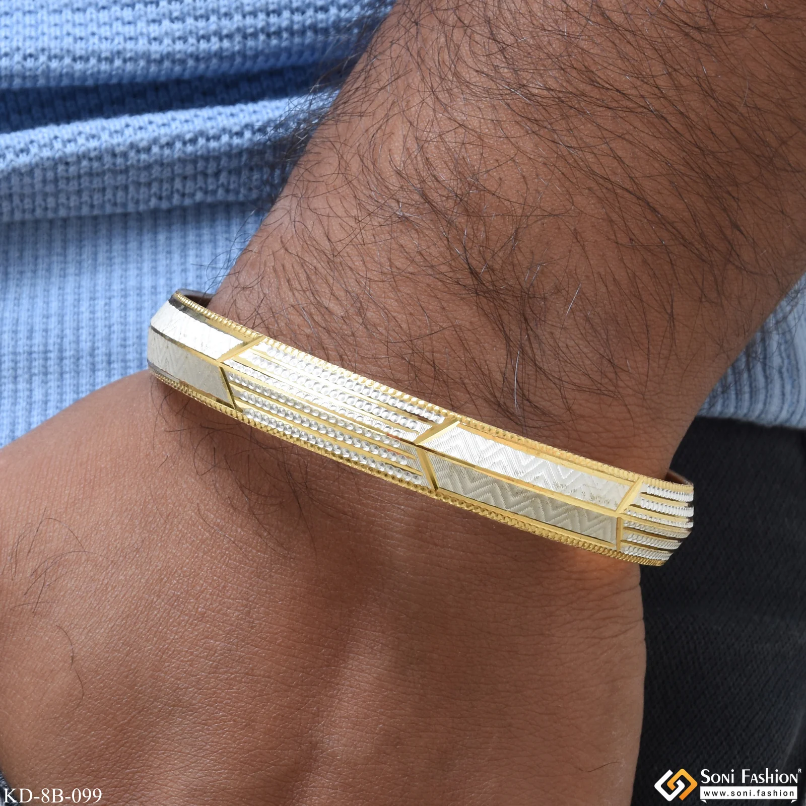 Superior Quality Sparkling Design Gold Plated Punjabi Kada for Men - Style B099 - Image 2