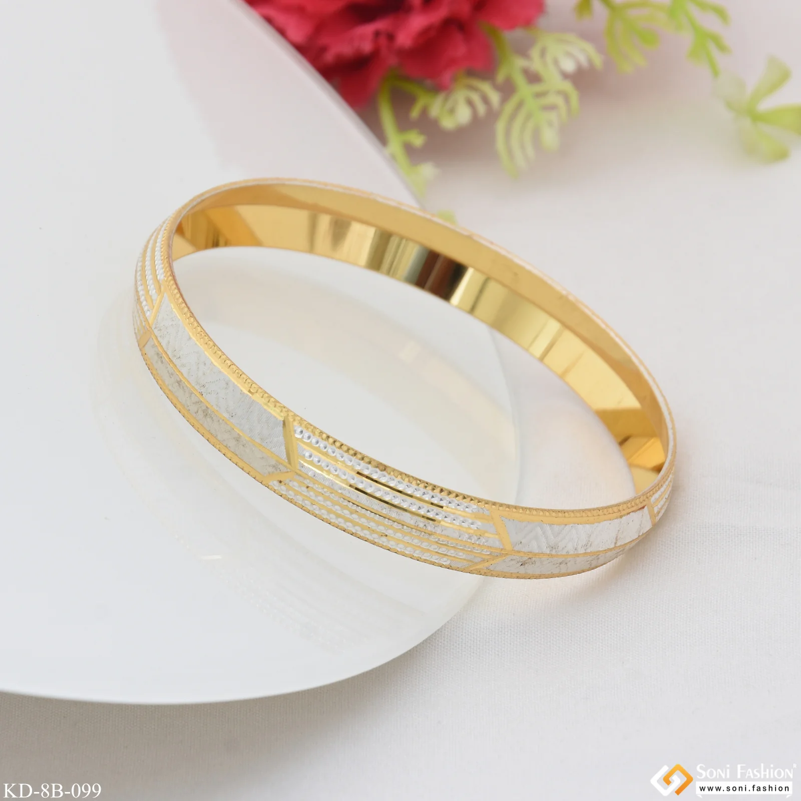 Superior Quality Sparkling Design Gold Plated Punjabi Kada for Men - Style B099 - Image 4