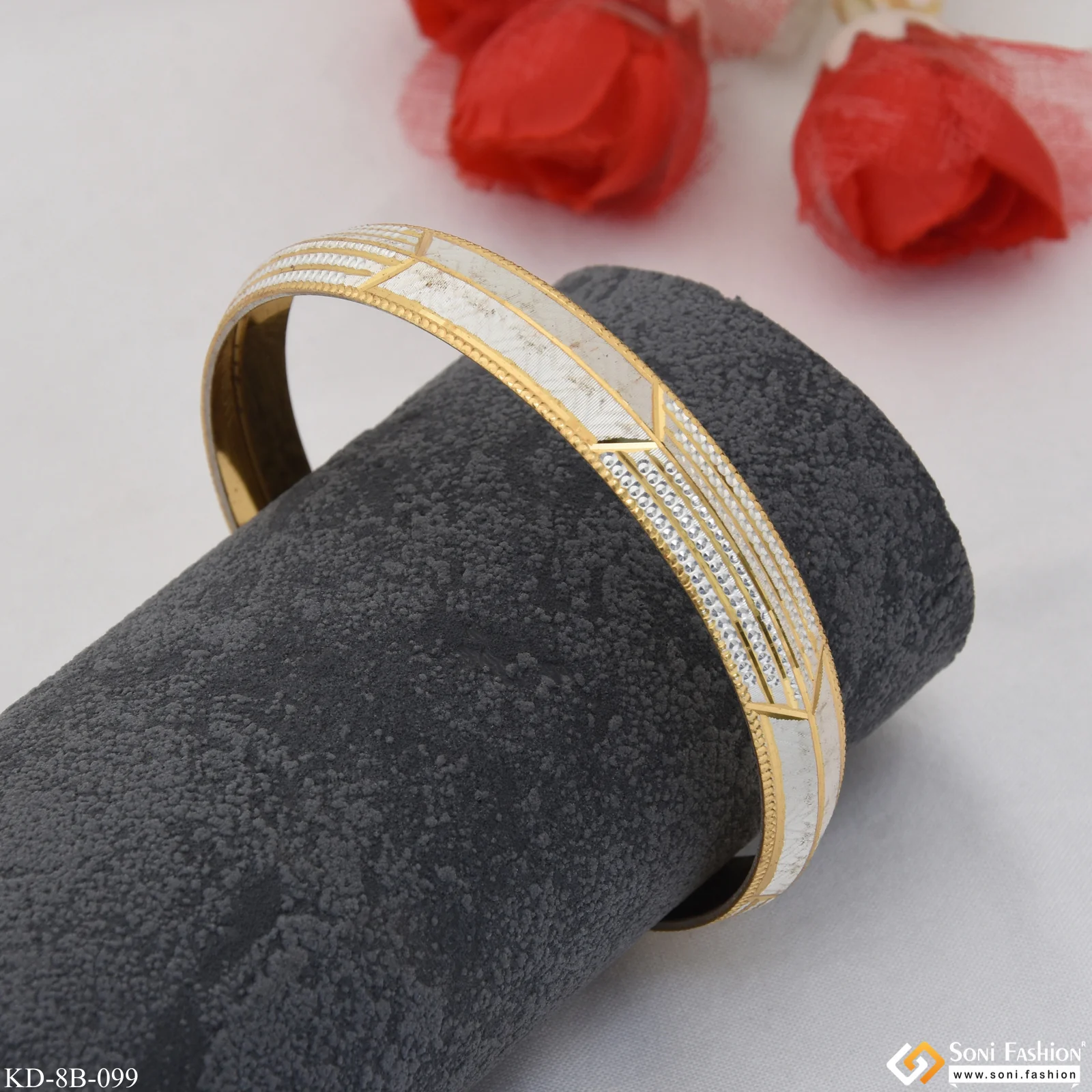 Superior Quality Sparkling Design Gold Plated Punjabi Kada for Men - Style B099 - Image 5