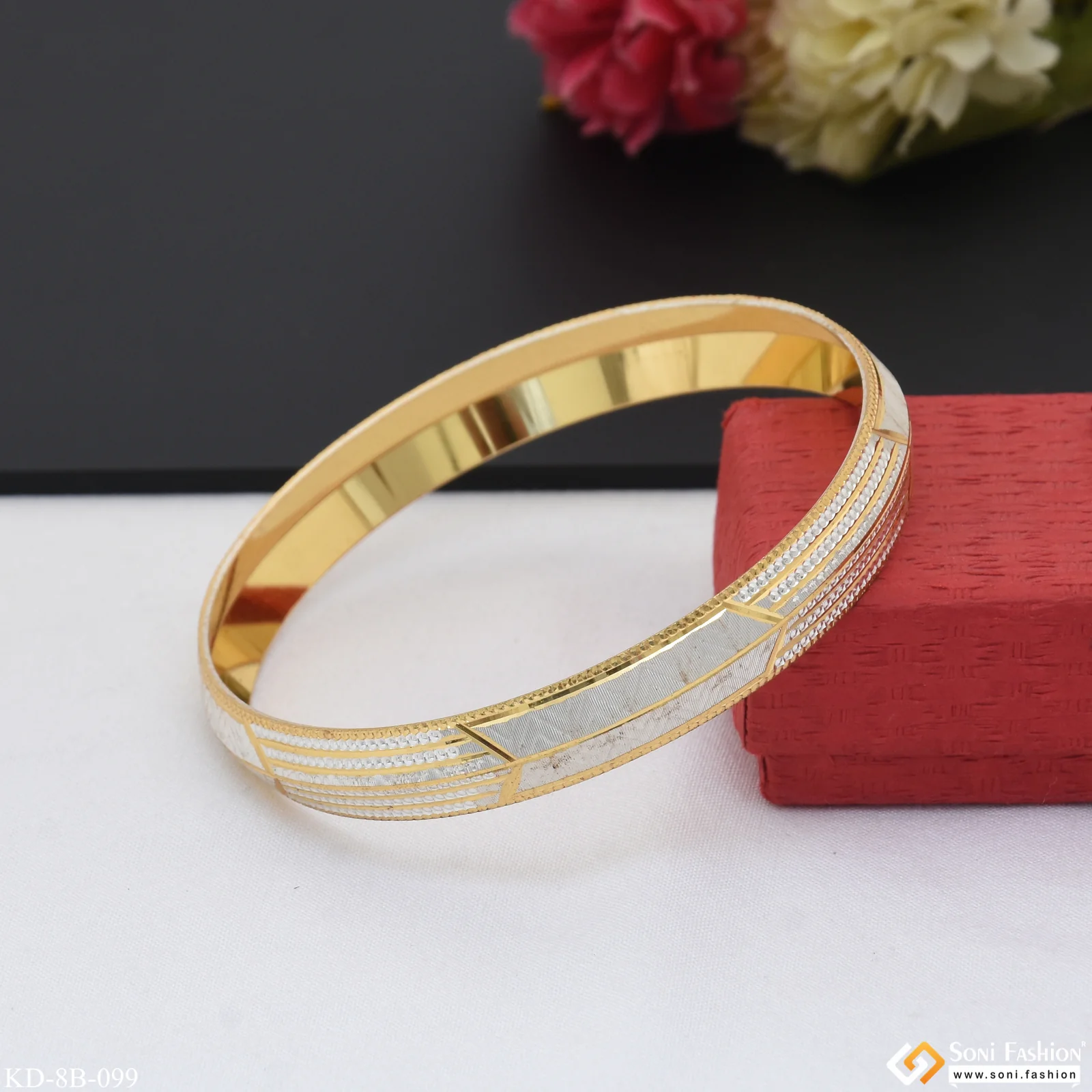 Superior Quality Sparkling Design Gold Plated Punjabi Kada for Men - Style B099 - Image 6