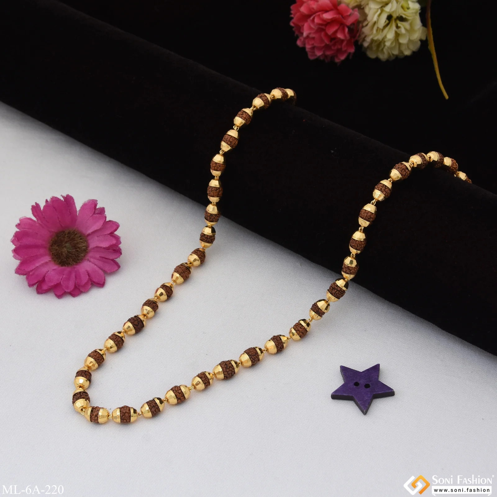 Superior Quality Sparkling Design Gold Plated Rudraksha Mala for Men - Style A220 - Image 7